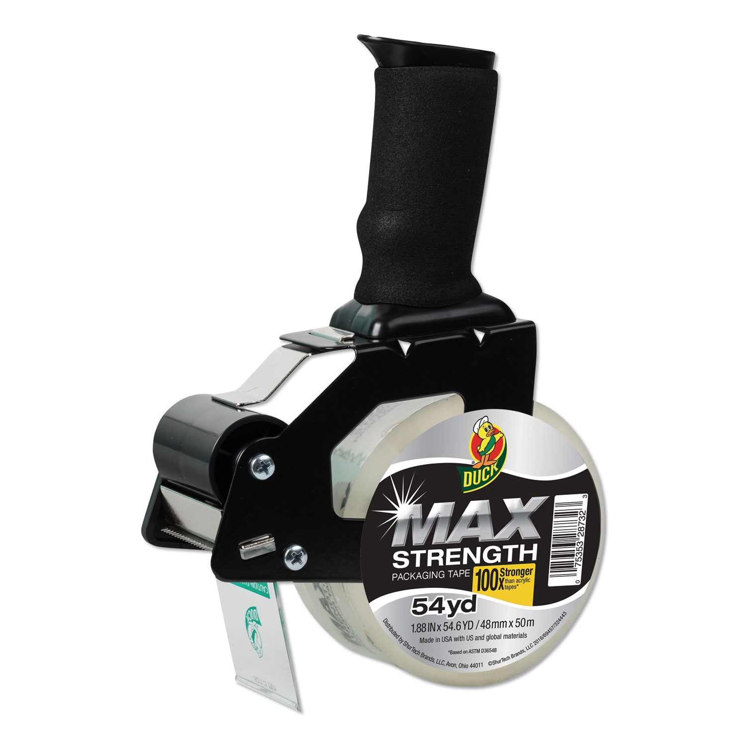 Duck 284984 Max Packaging Tape With Heavy-Duty Dispenser, 1.88 Inch X 54.6 Yds, 3 Inch Core, Clear