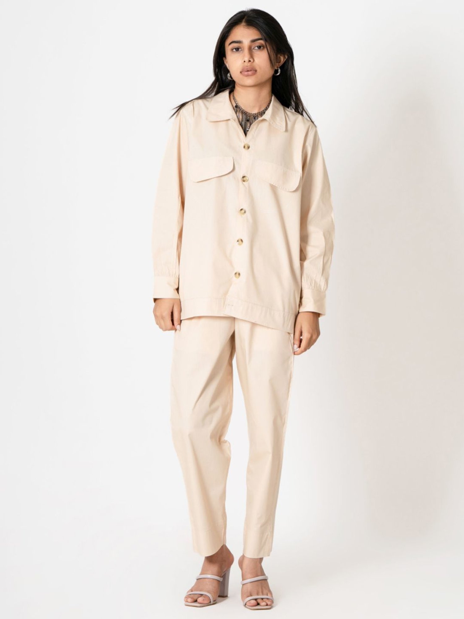 Kameez by Pooja Pale Beige Capsule 24 Poplin Shirt and Pant Co-ord Set