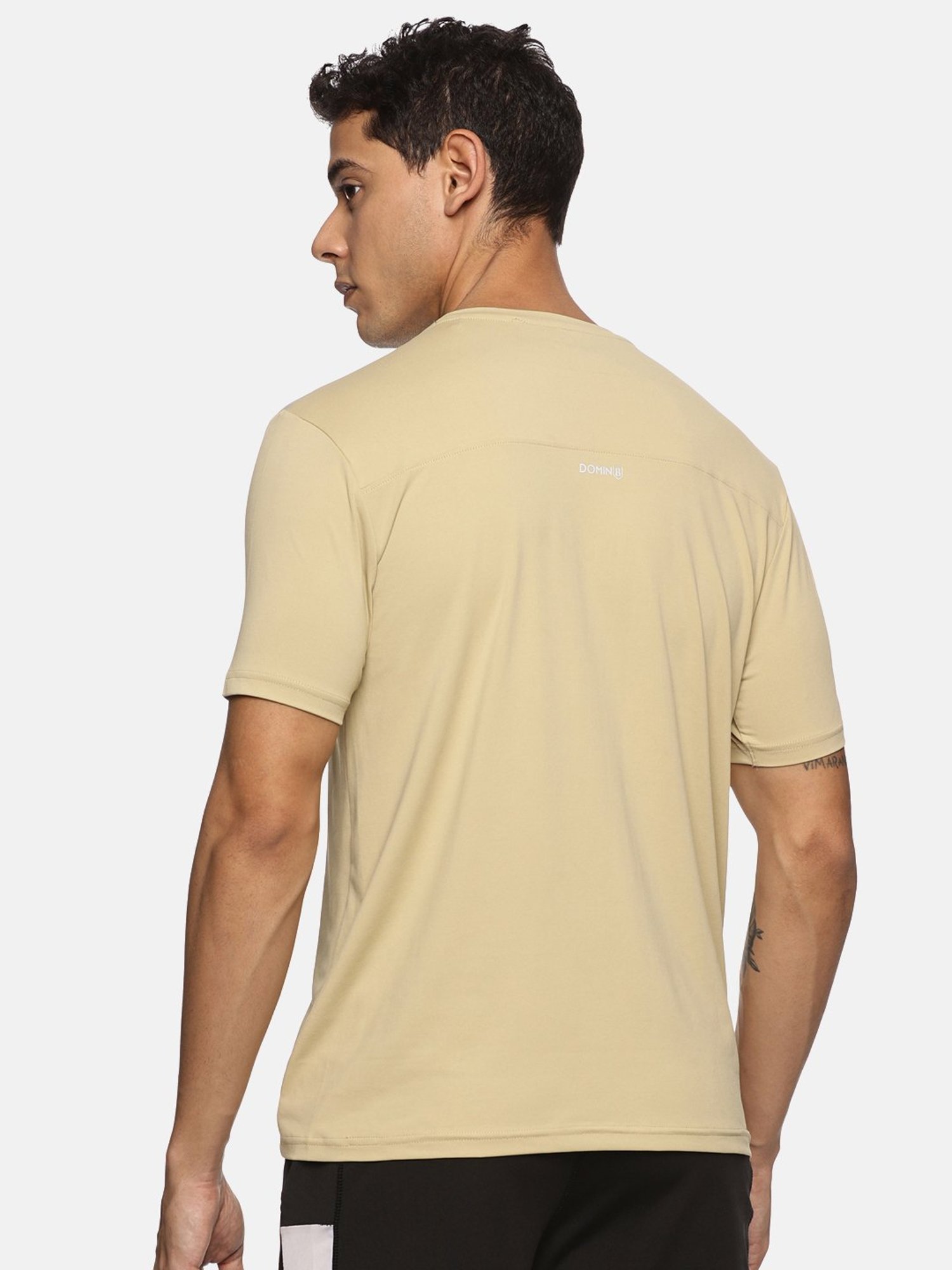 DOMIN8 Men Breathable Quick Dry Regular Fit Sports T-Shirt (Beige)