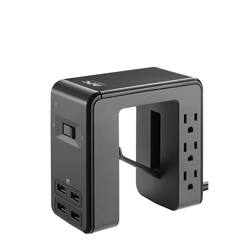Desk Mount Power Station PE6U4 UShaped Surge Protector with USB Ports 4 Desk Clamp 6 Outlet 1080 Joules Black