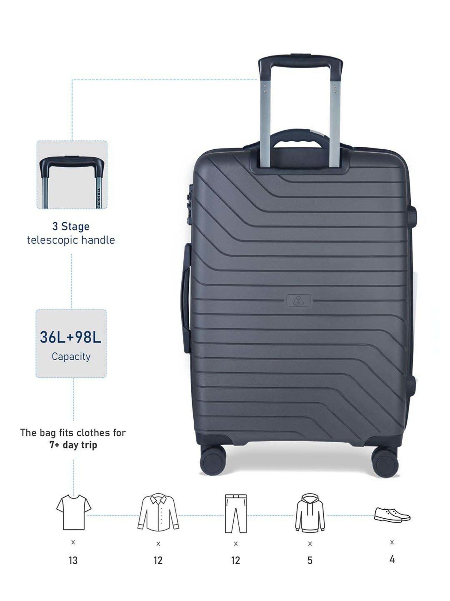 Carriall Groove Grey Striped Hard Trolley Bag Pack of 2 - 55cms & 75cms