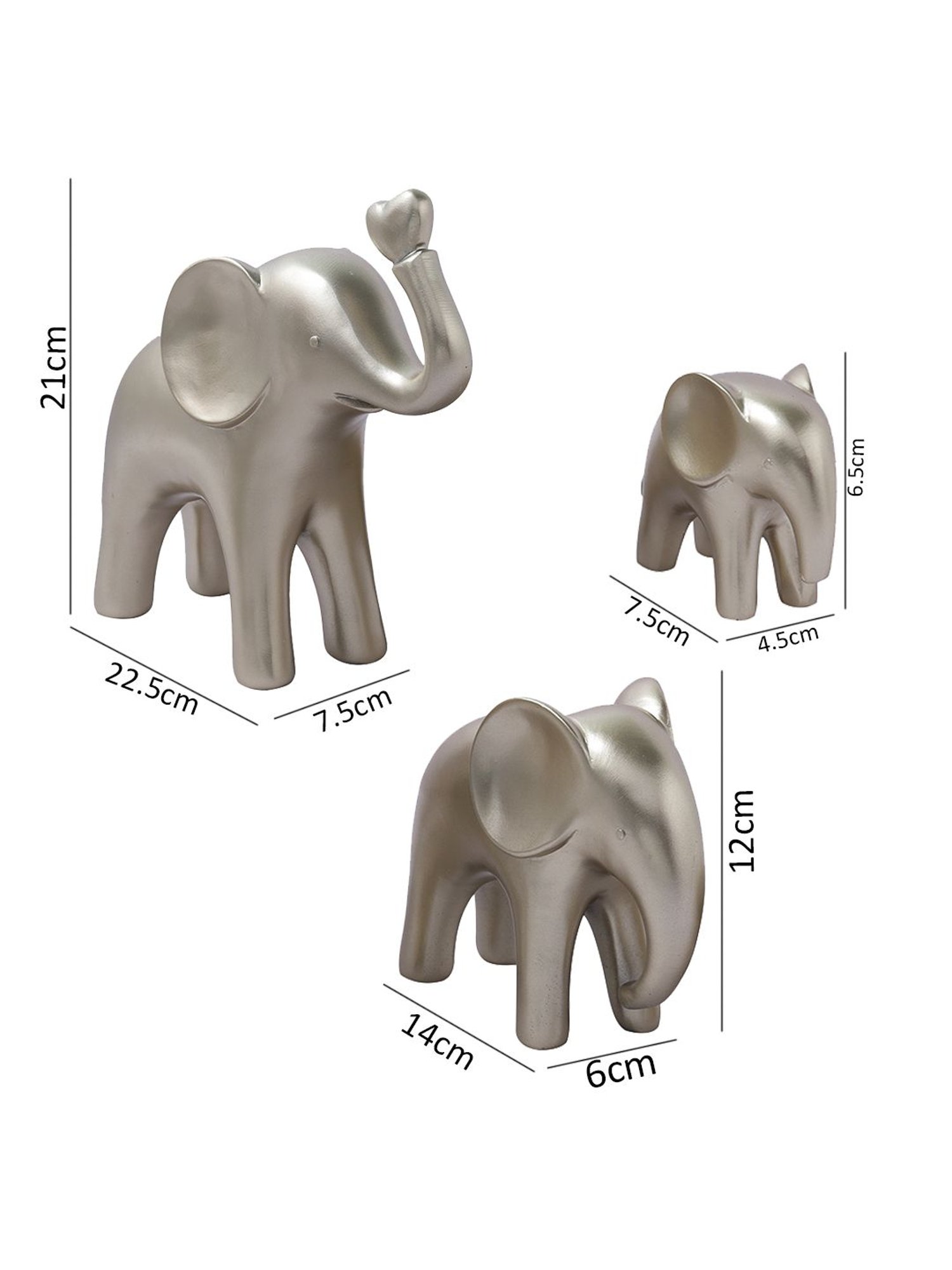 Tayhaa Golden Set Of 3 Golden Cute & Happy Elephant Showpiece