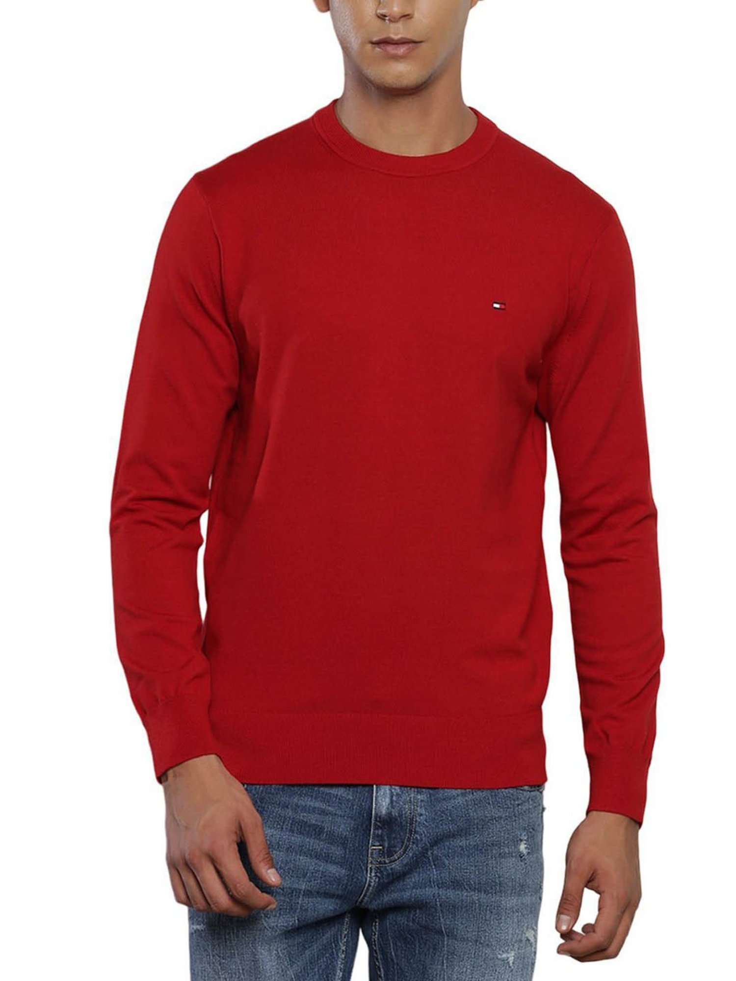 Tommy Hilfiger Red Cotton Regular Fit Sweater