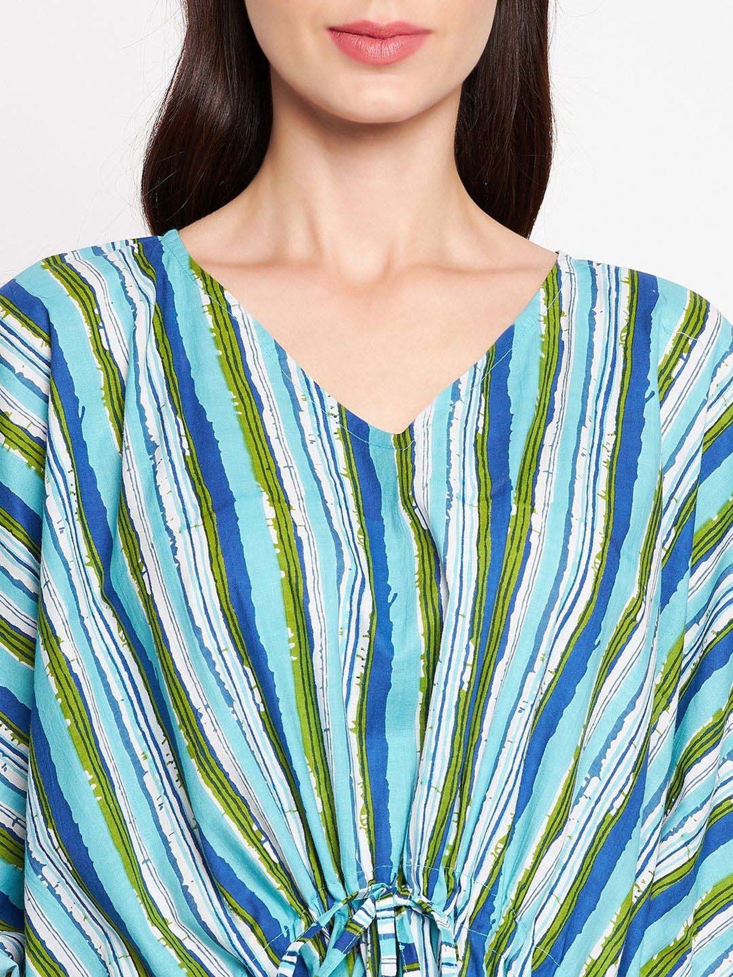 Secrets By ZeroKaata Green & Blue Cotton Printed Kaftan - Pack Of 2