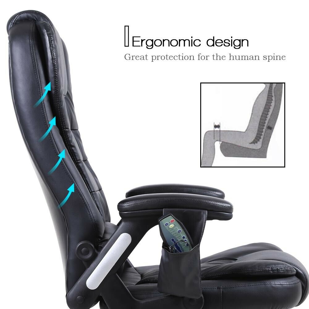 Upgrade 6 Point Massage Chair Office Executive Ergonomic Leather Vibrating Heat