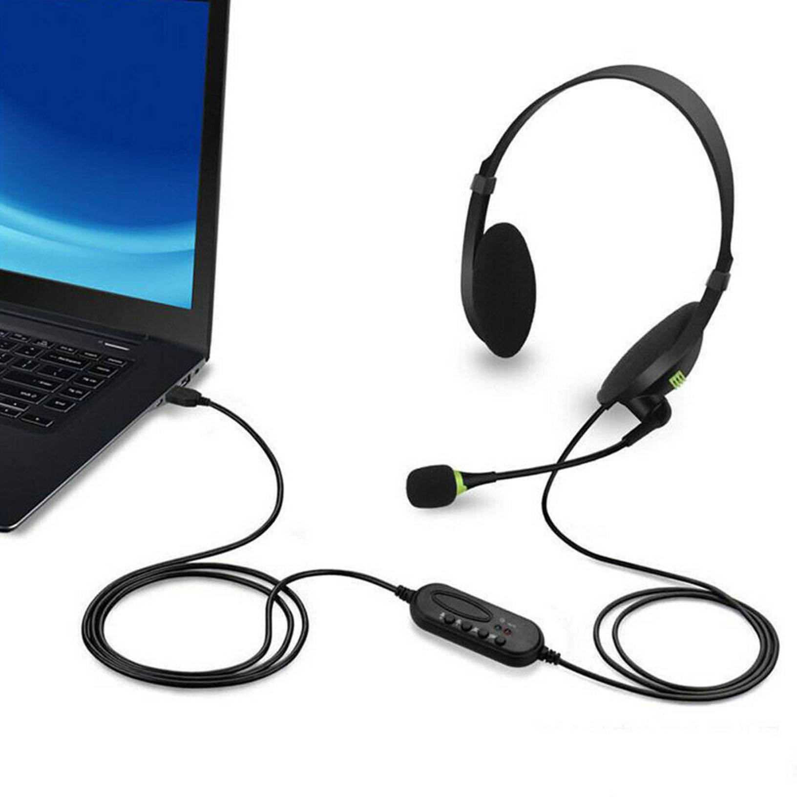 USB Wired Headphones w/ Microphone Office Headsets Earphones For PC Laptop