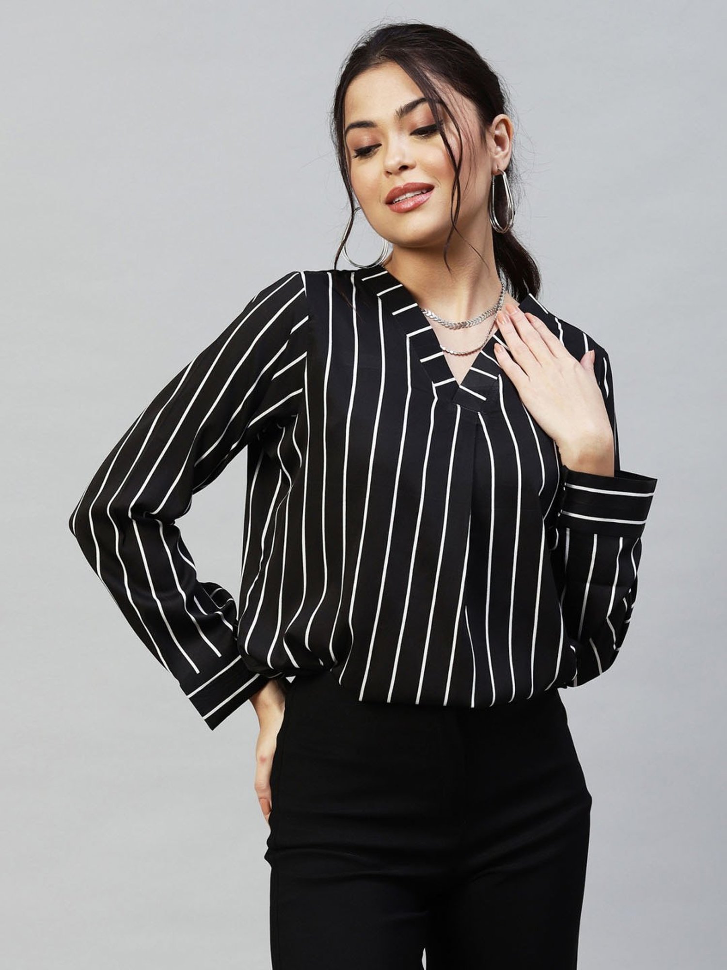 SELVIA Black Striped Top