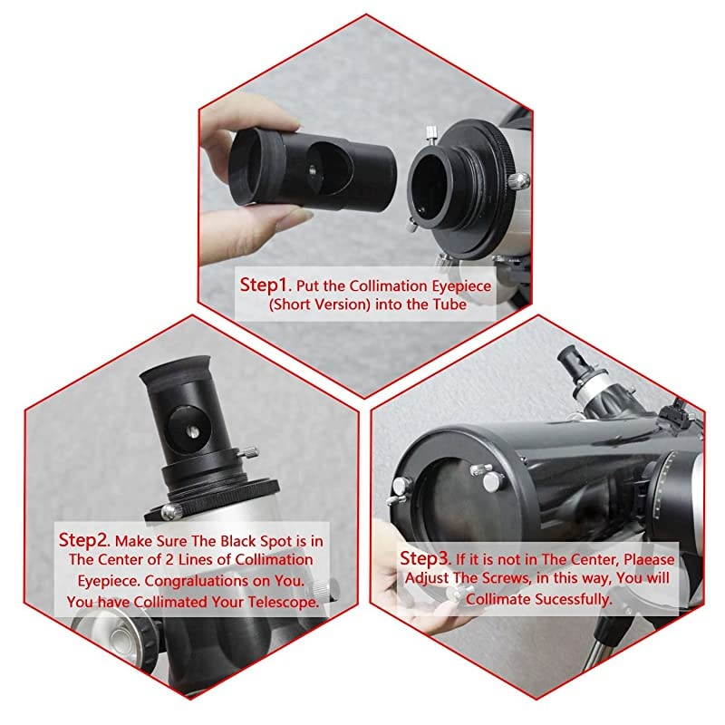 125Inch Metal Collimating Cheshire Eyepiece Without Laser for Newtonian Reflector Telescope Short Version