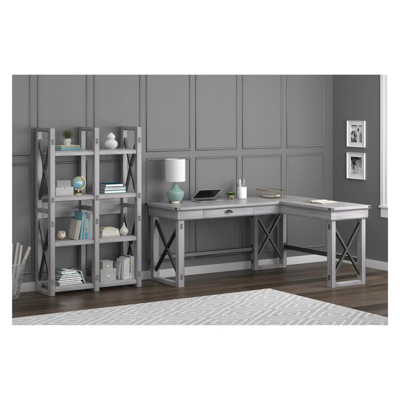 Hathaway L-Shaped Desk with Lift Top Rustic White - Room & Joy