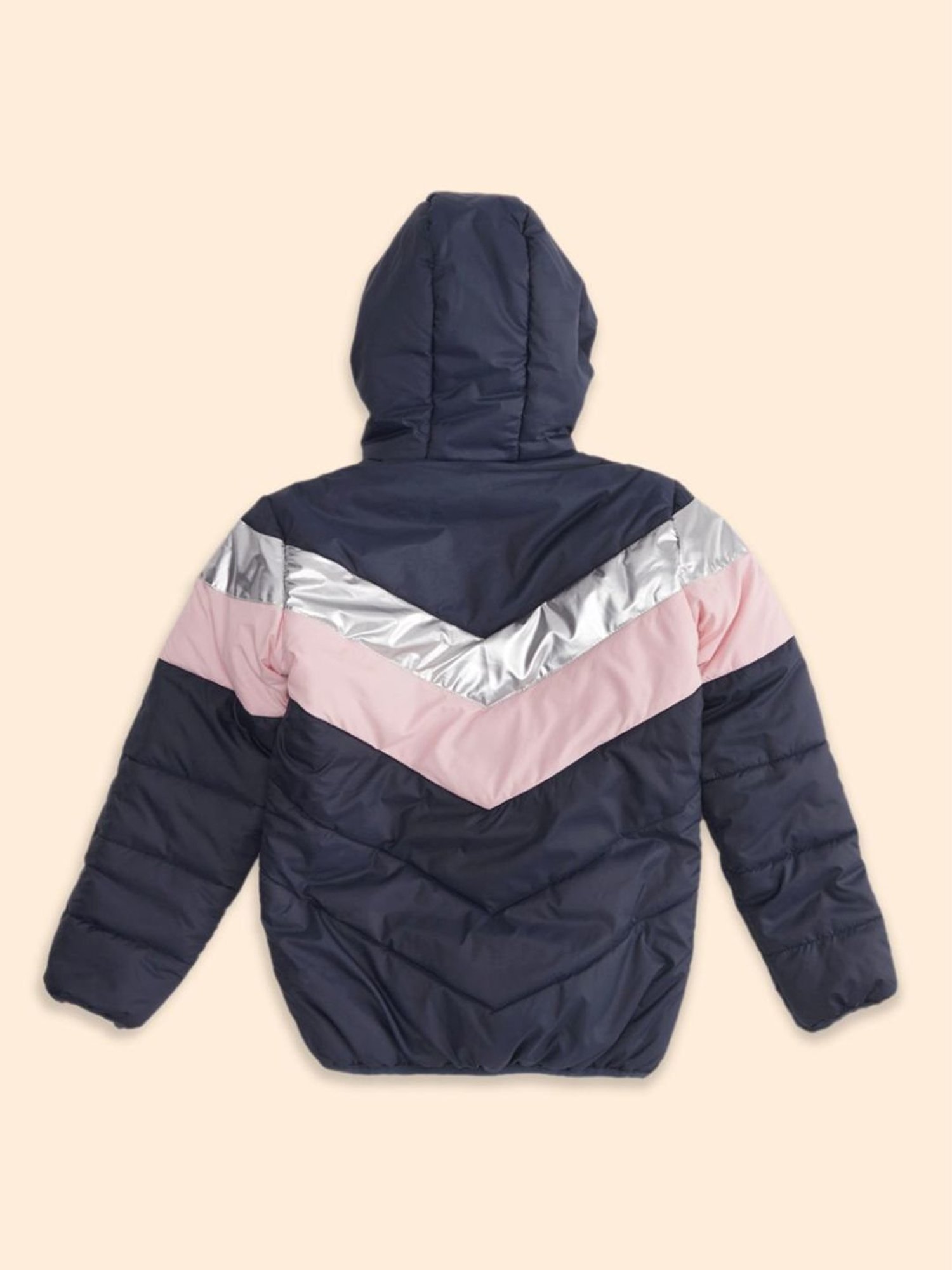 Pantaloons Junior Navy & Pink Color Block Full Sleeves Jacket