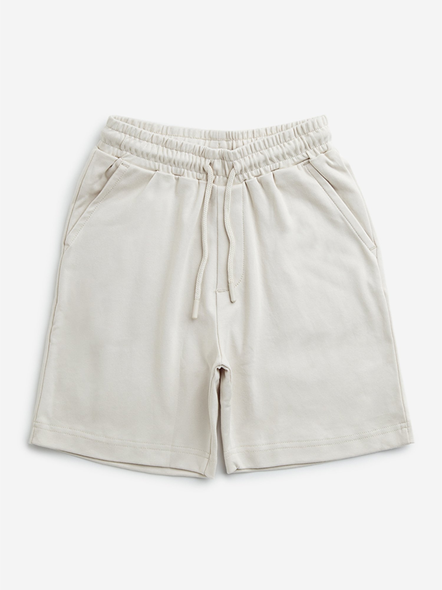Y&F Kids by Westside Light Beige Solid Mid-Rise Cotton Shorts