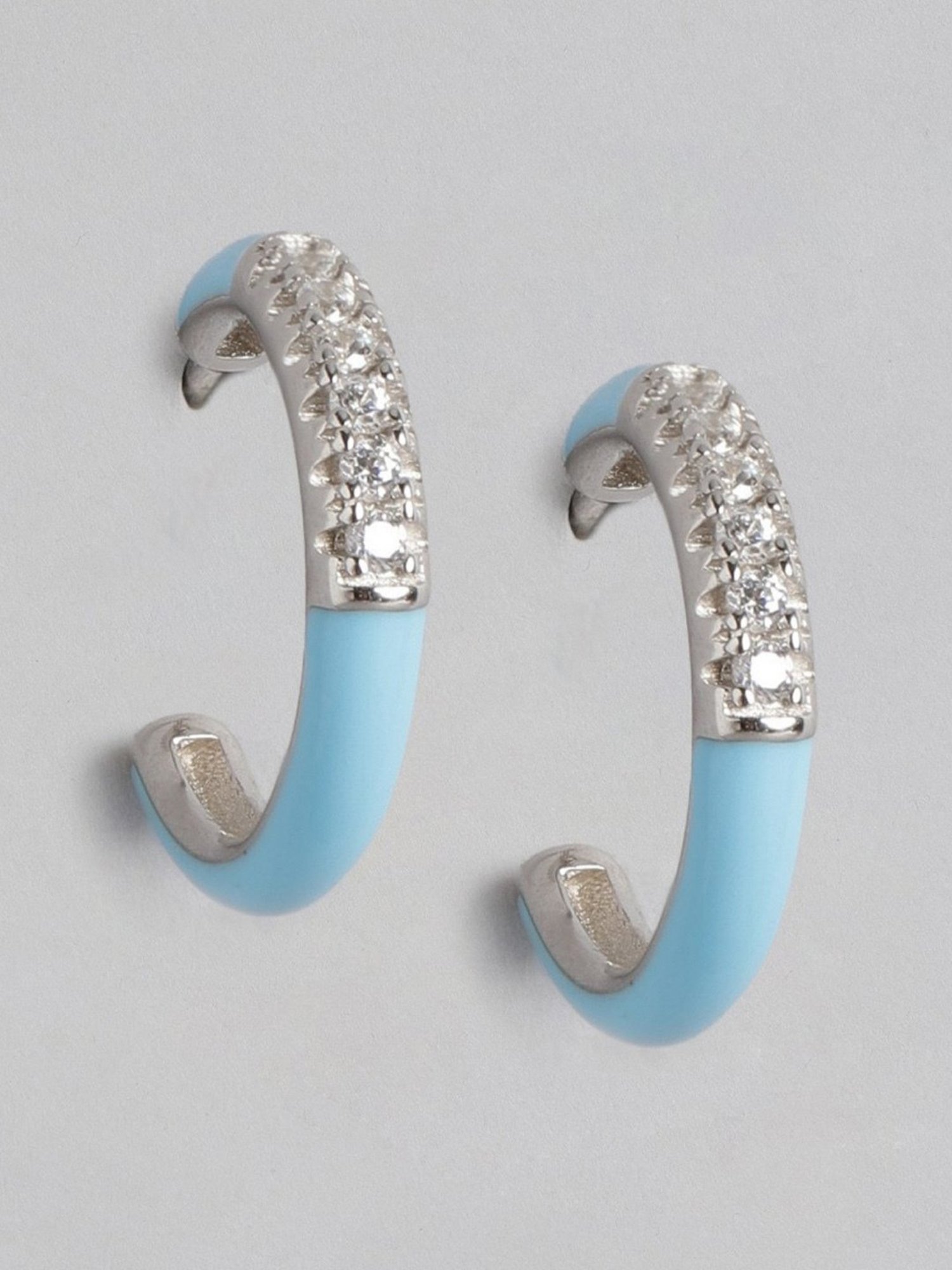 Zavya Half Blue Rhodium-Plated 92.5 Sterling Silver Hoop