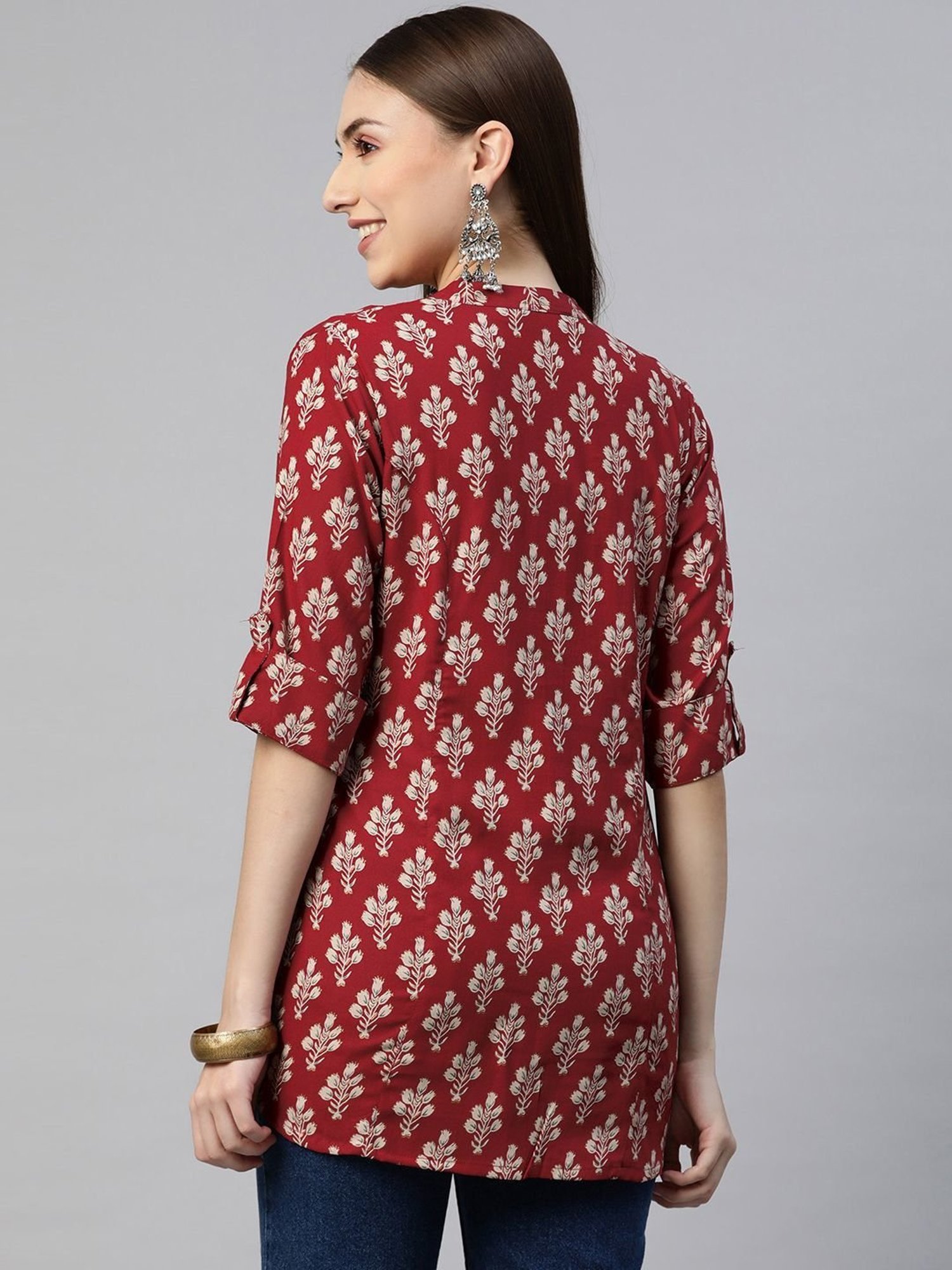 Divena Maroon & Off-White Printed Top