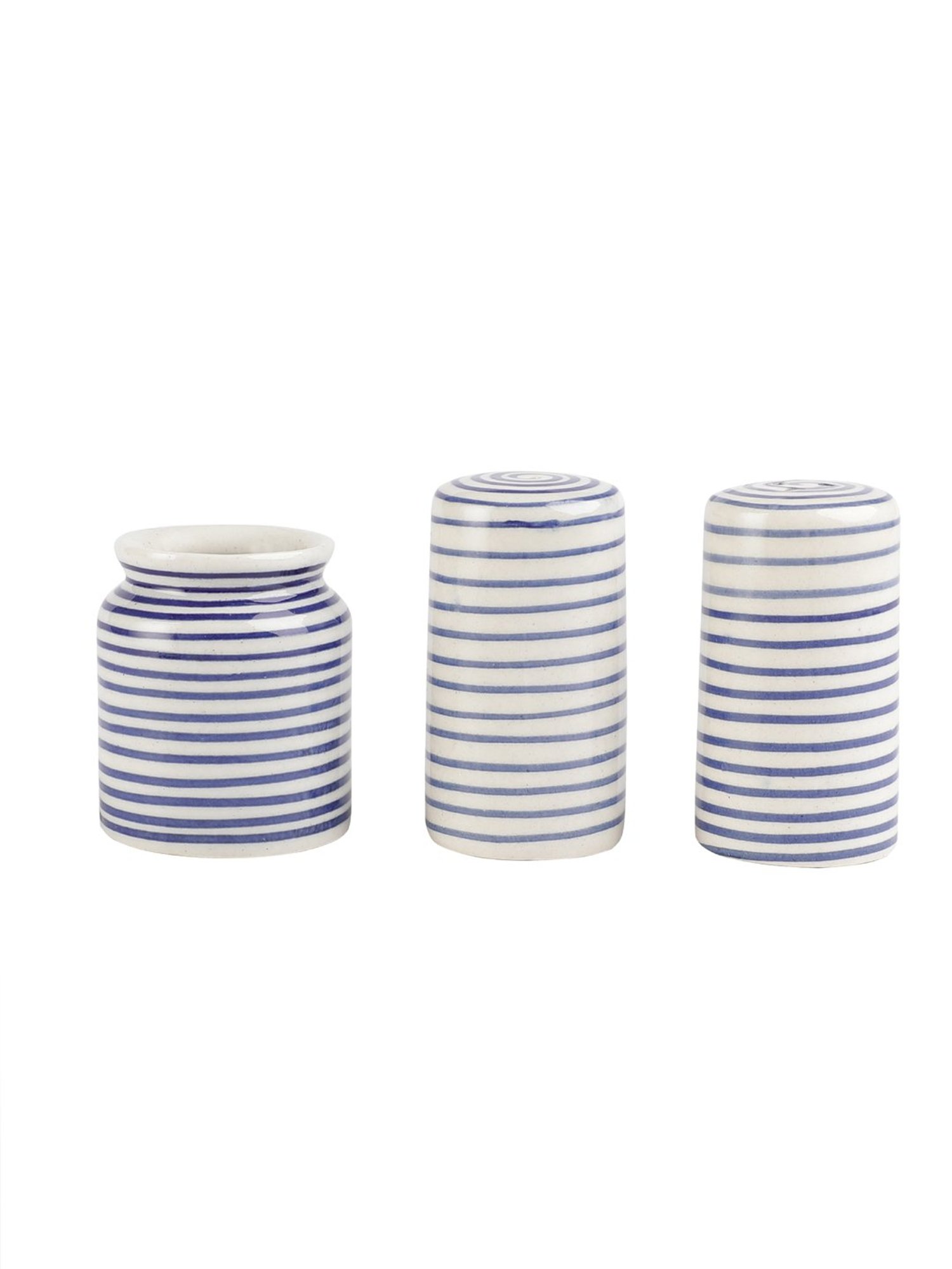 VarEesha Blue Ceramic Salt & Pepper Shaker with Toothpick Holder - Set of 3