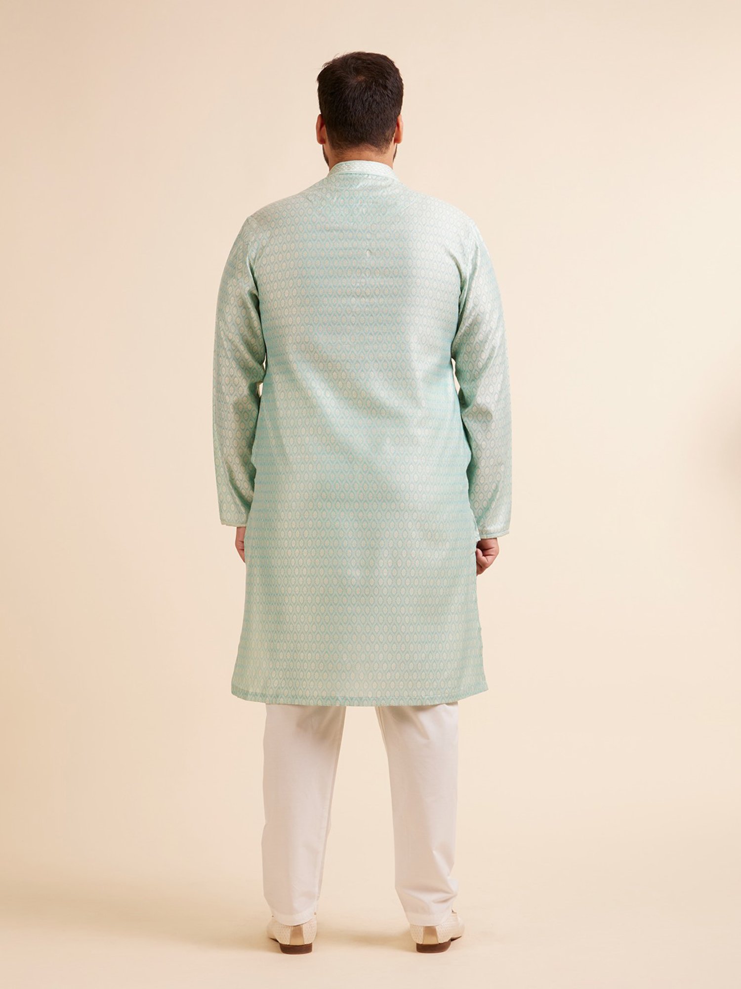 Manyavar Green Regular Fit Embroidered Plus Size Kurta and Pyjama Set