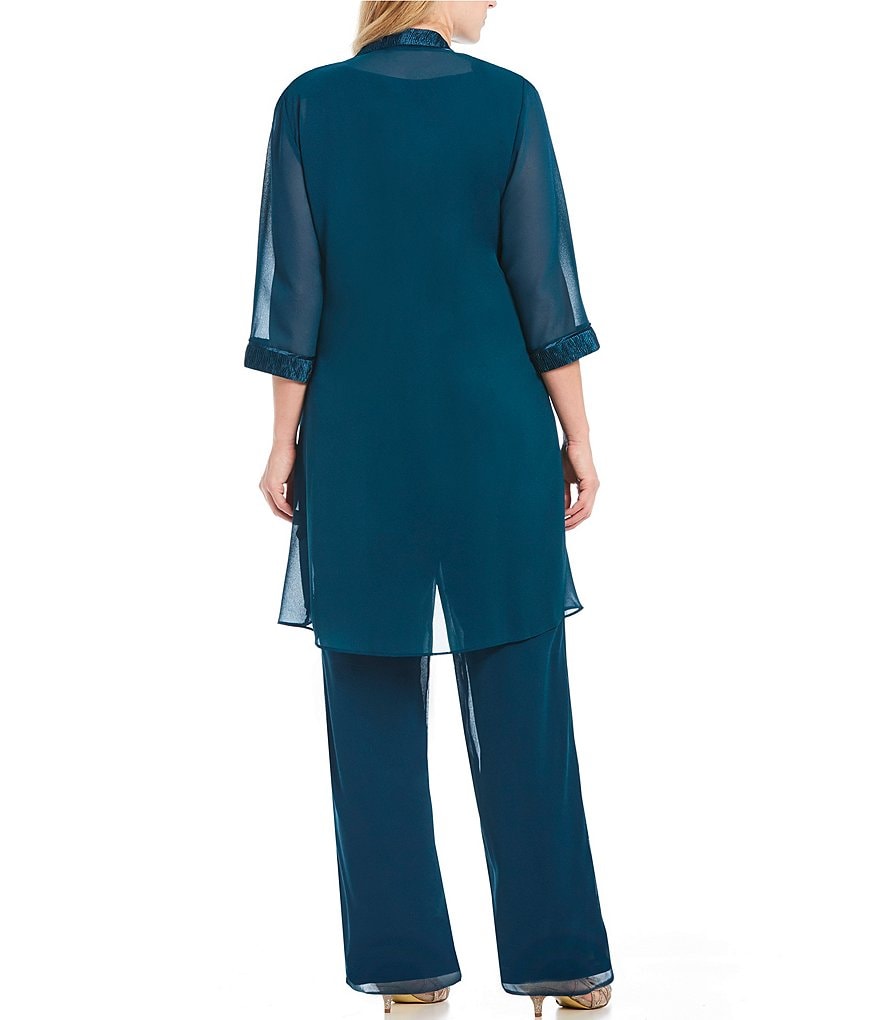 Le Bos Plus Scoop Neck 3/4 Sleeve Textured 3-Piece Pant Set