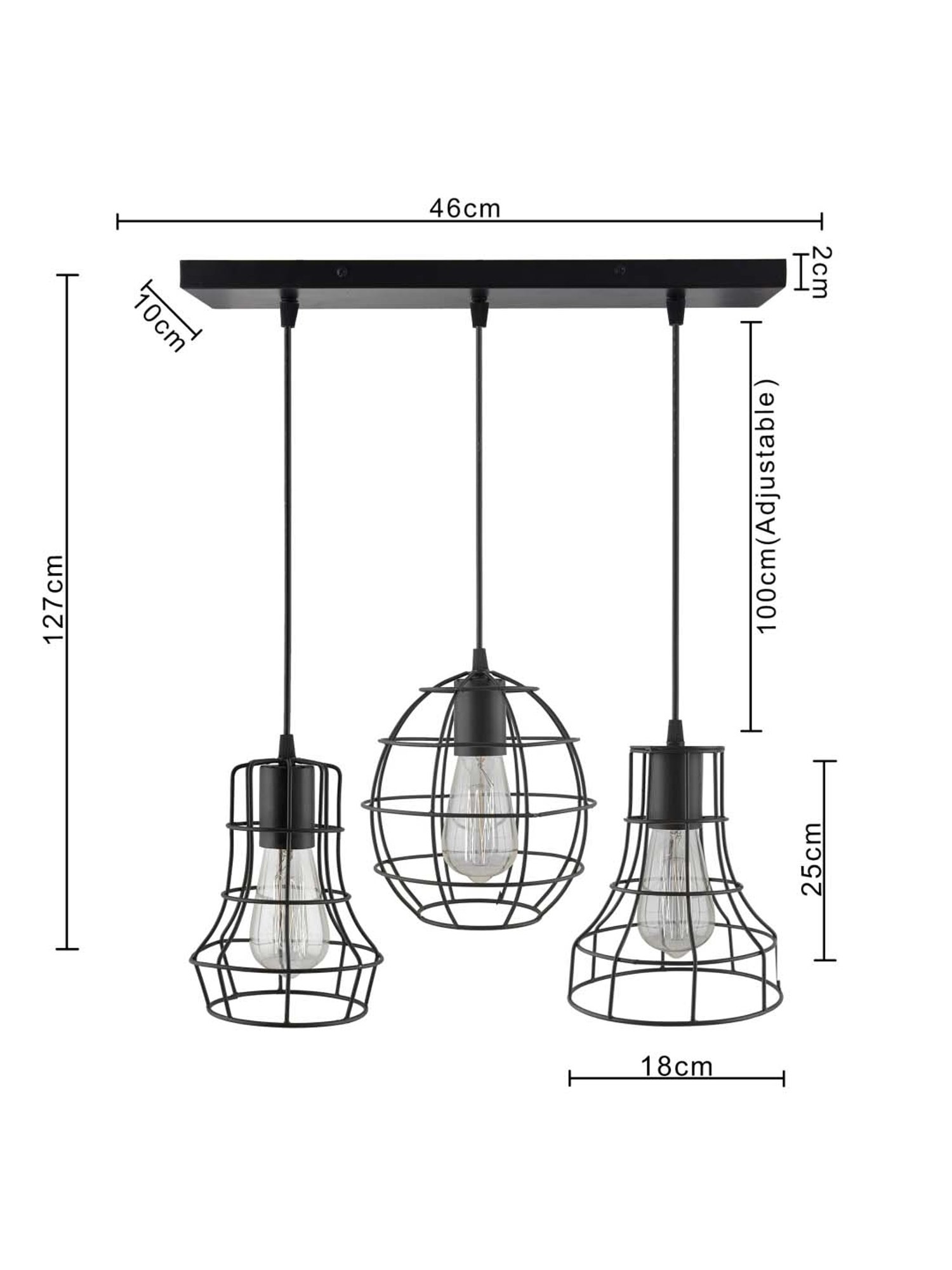 Homesake 3-Lights Linear Cluster Black Metal Cage Pendant Light - Set of 1 (Bulb not included)