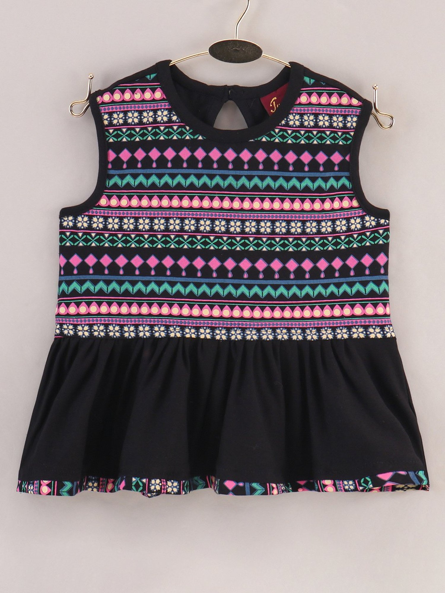 TWISHA Kids Black & Sea Green Printed Top with Dhoti