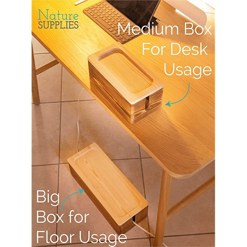 of Two Rustic Wooden Cable Management Box Cord Organizer Large Storage Holder for Desk TV Computer USB Hub System to Cover and Hide amp Power Strips amp Cords Dark Brown