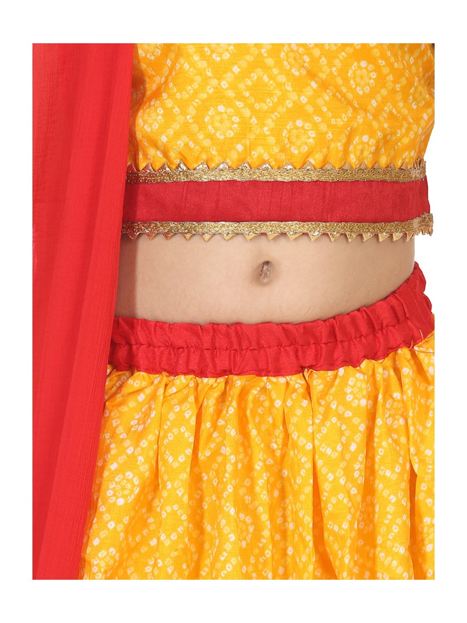 BownBee Kids Yellow Printed Lehenga Choli With Dupatta