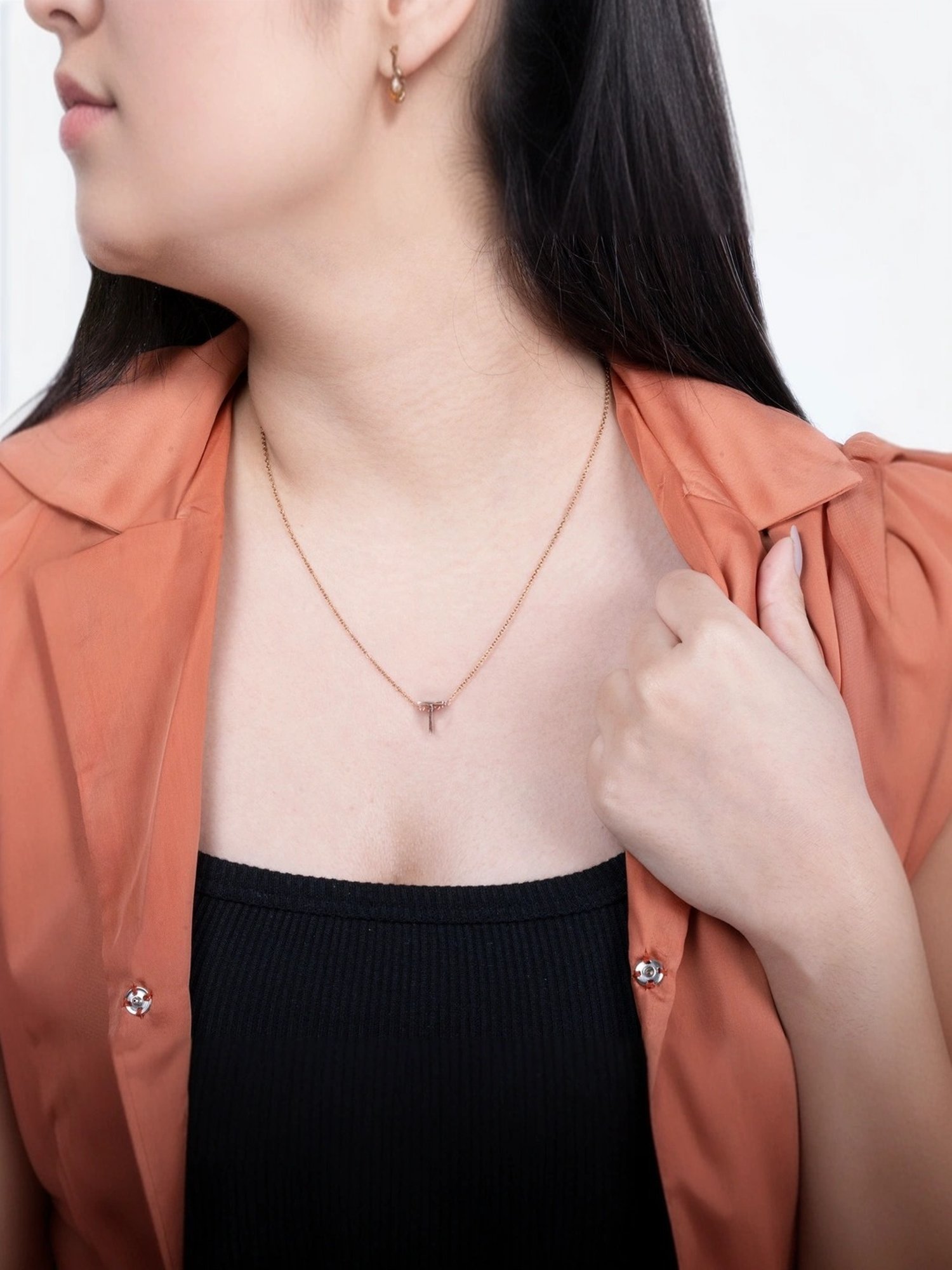 Touch925 Sterling Silver Timeless T Initial Rose Gold Chain Pendant