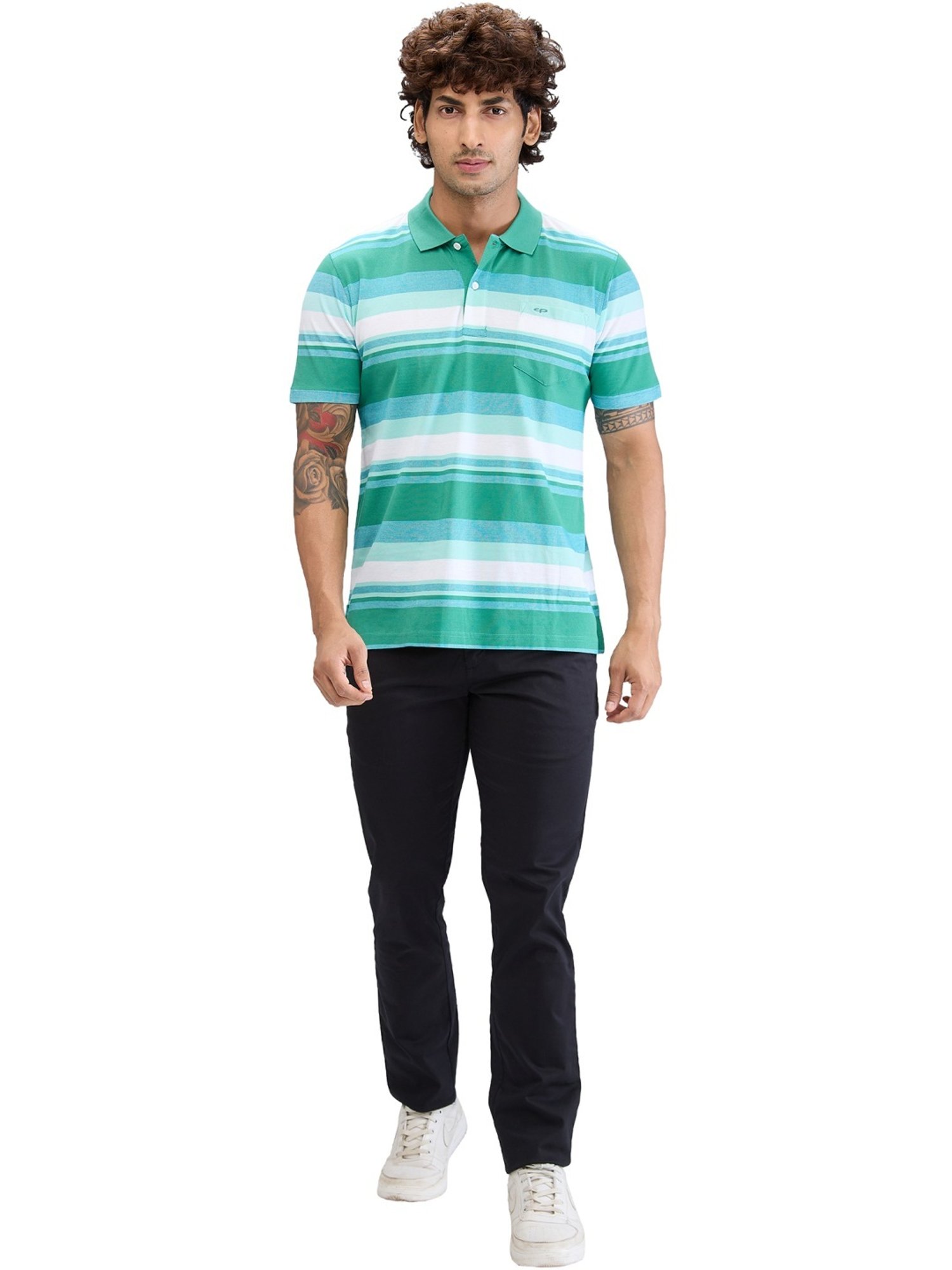 Colorplus Green Classic Fit Striped Polo T-Shirt