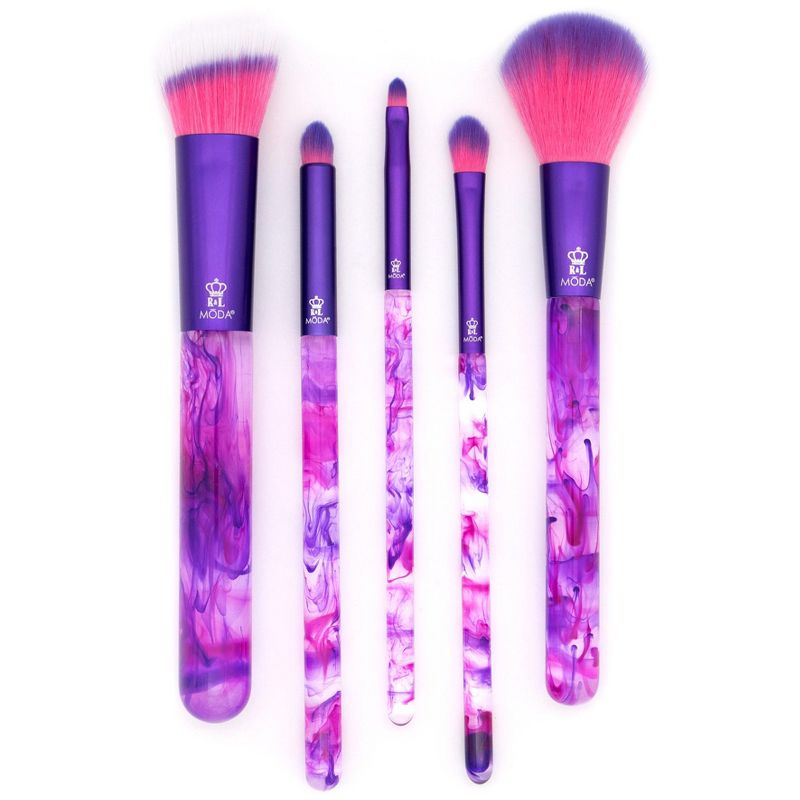 MODA Brush Purple Smoke Show 5pc Full Face Makeup Brush Set, Includes - Powder, Angle Blender, Shader, and Lip Brushes