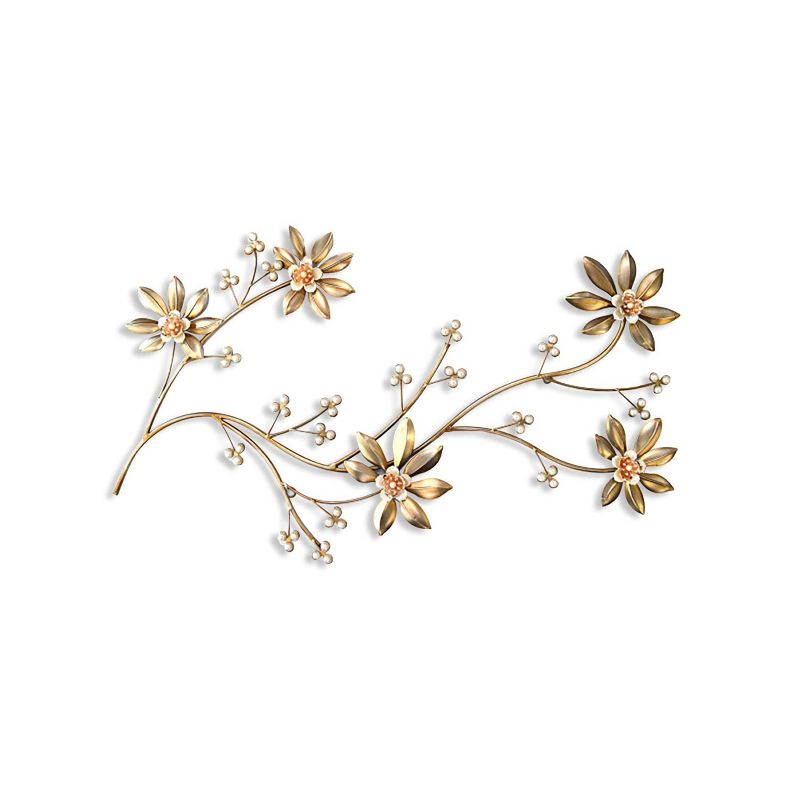 18" x 34" Metal Leaves with Resin Pearls Wall Set - New View