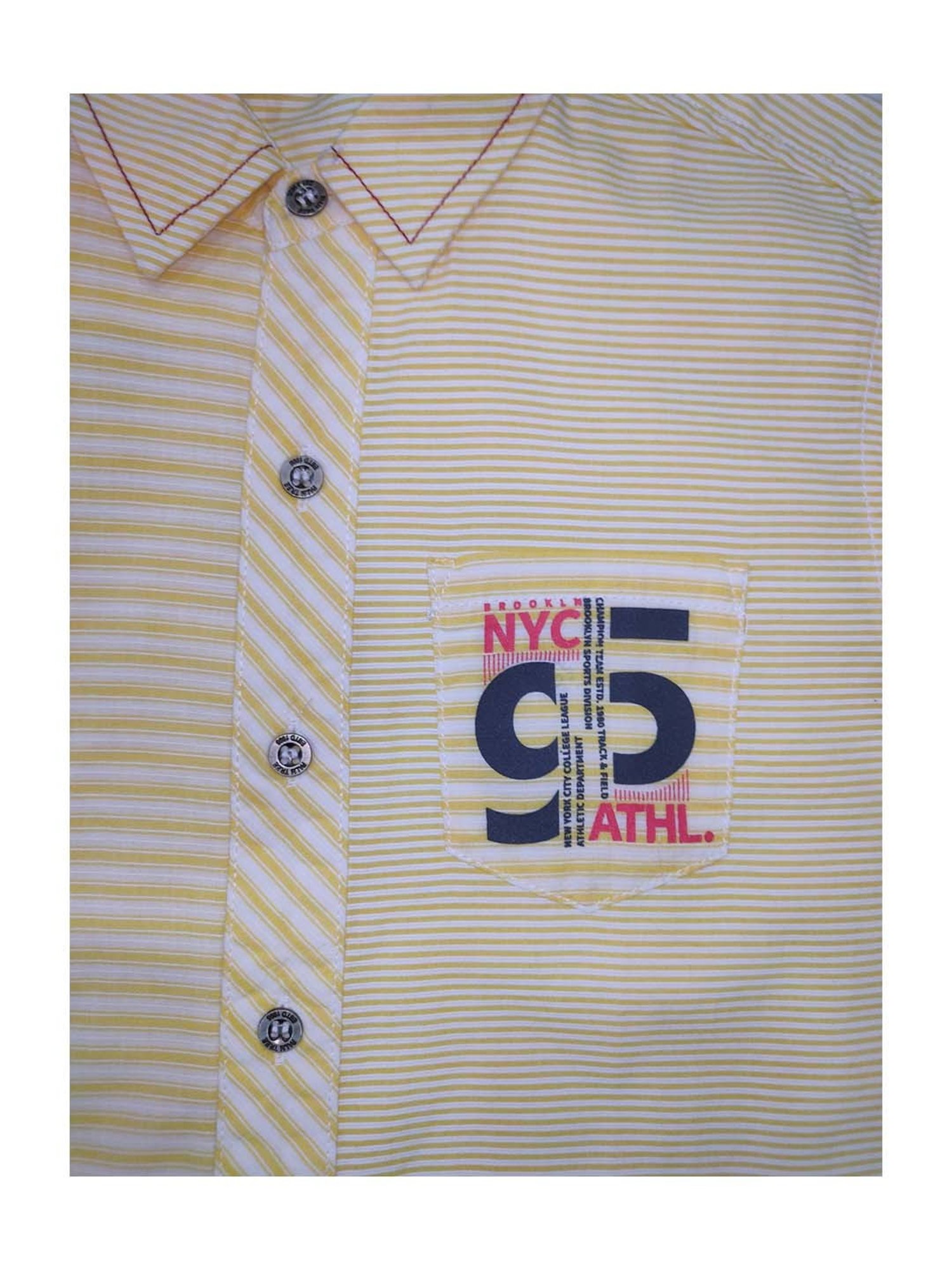 Palm Tree Kids Yellow Cotton Striped Full Sleeves Shirt