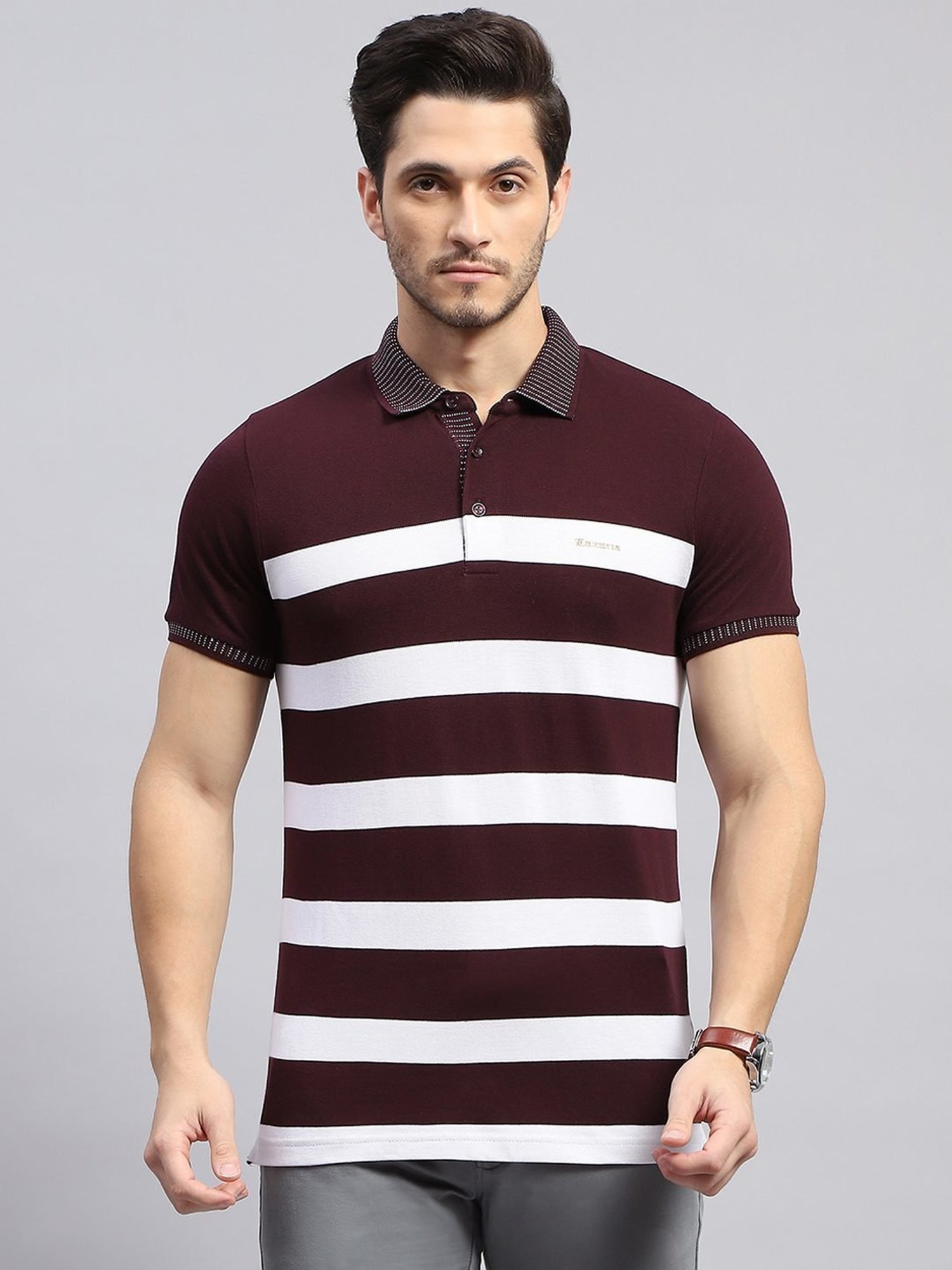 Monte Carlo Wine Regular Fit Striped Polo T-Shirt