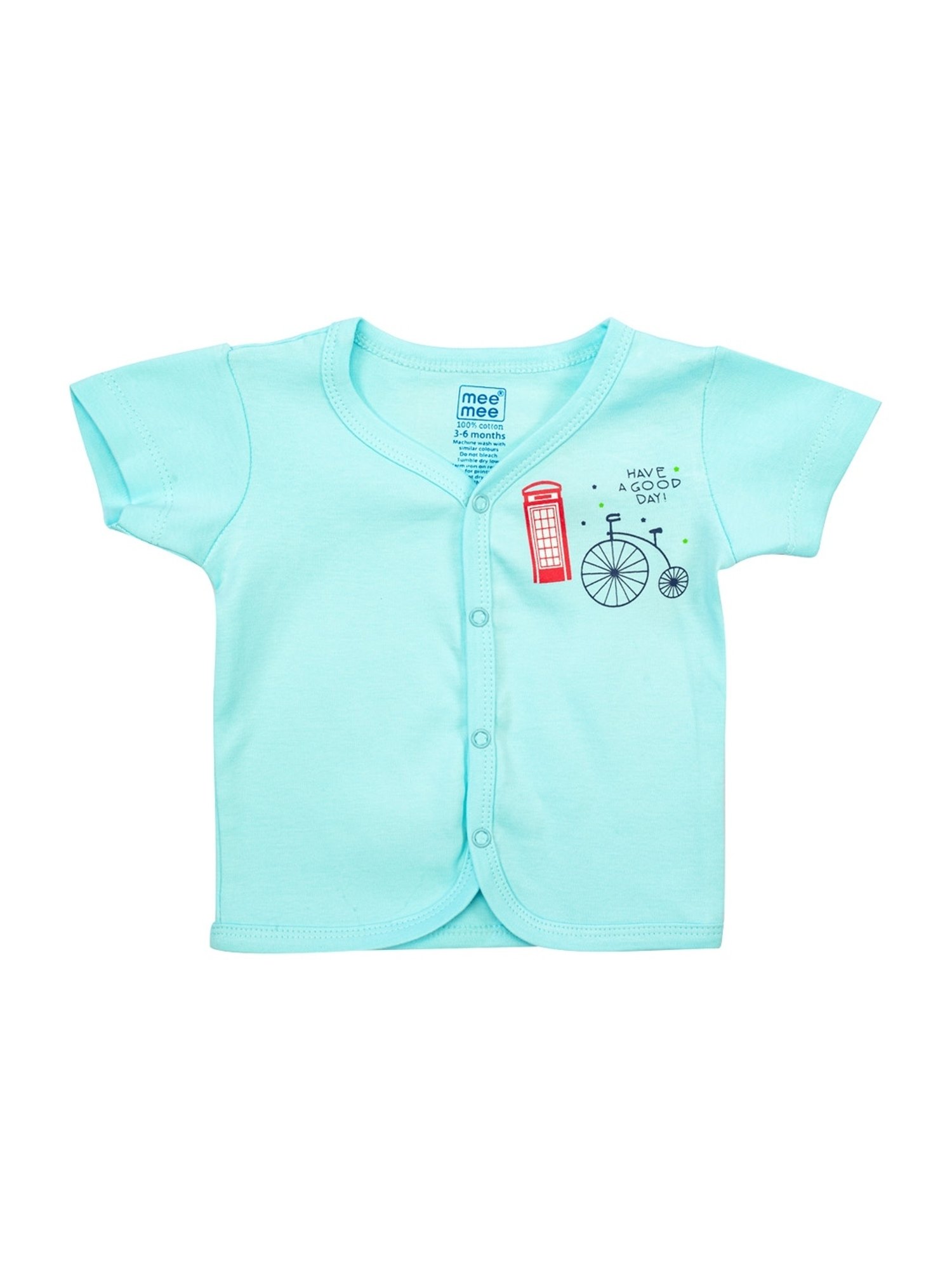 Mee Mee Kids Blue & White Cotton Printed Jabla (Pack of 2)