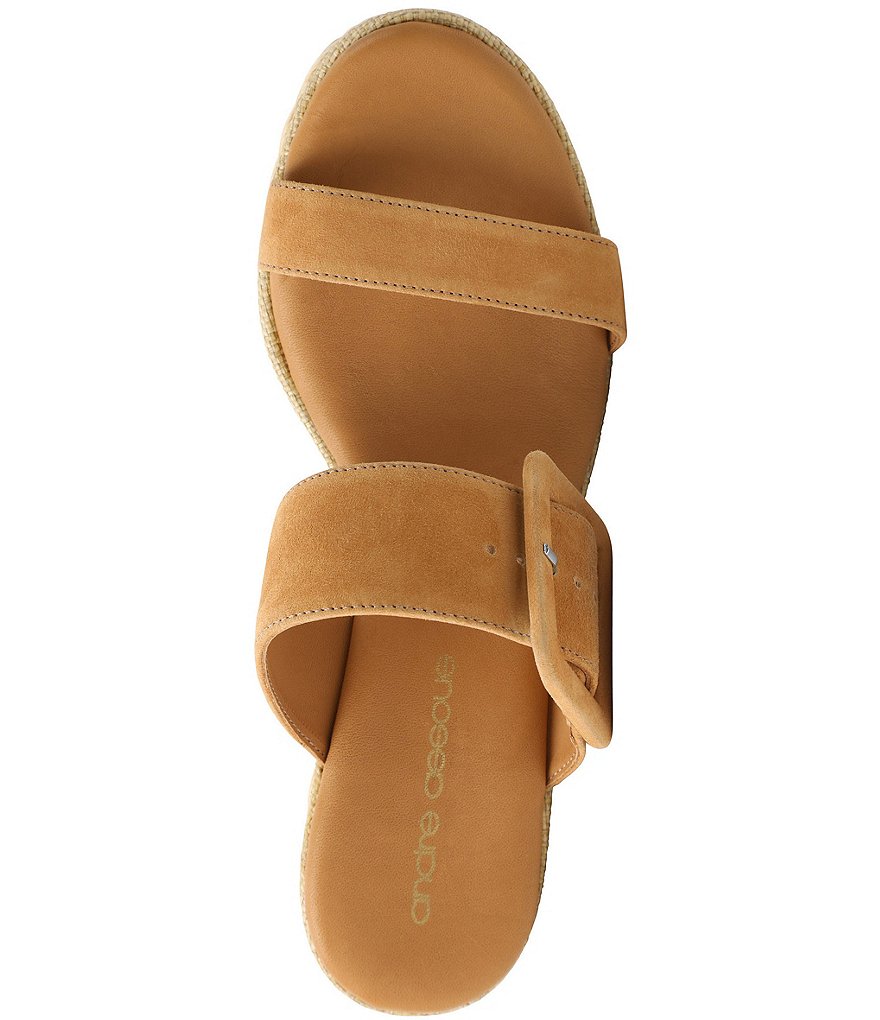 Andre Assous Jean Suede Buckled Banded Braid Detail Wedge Slide Sandals