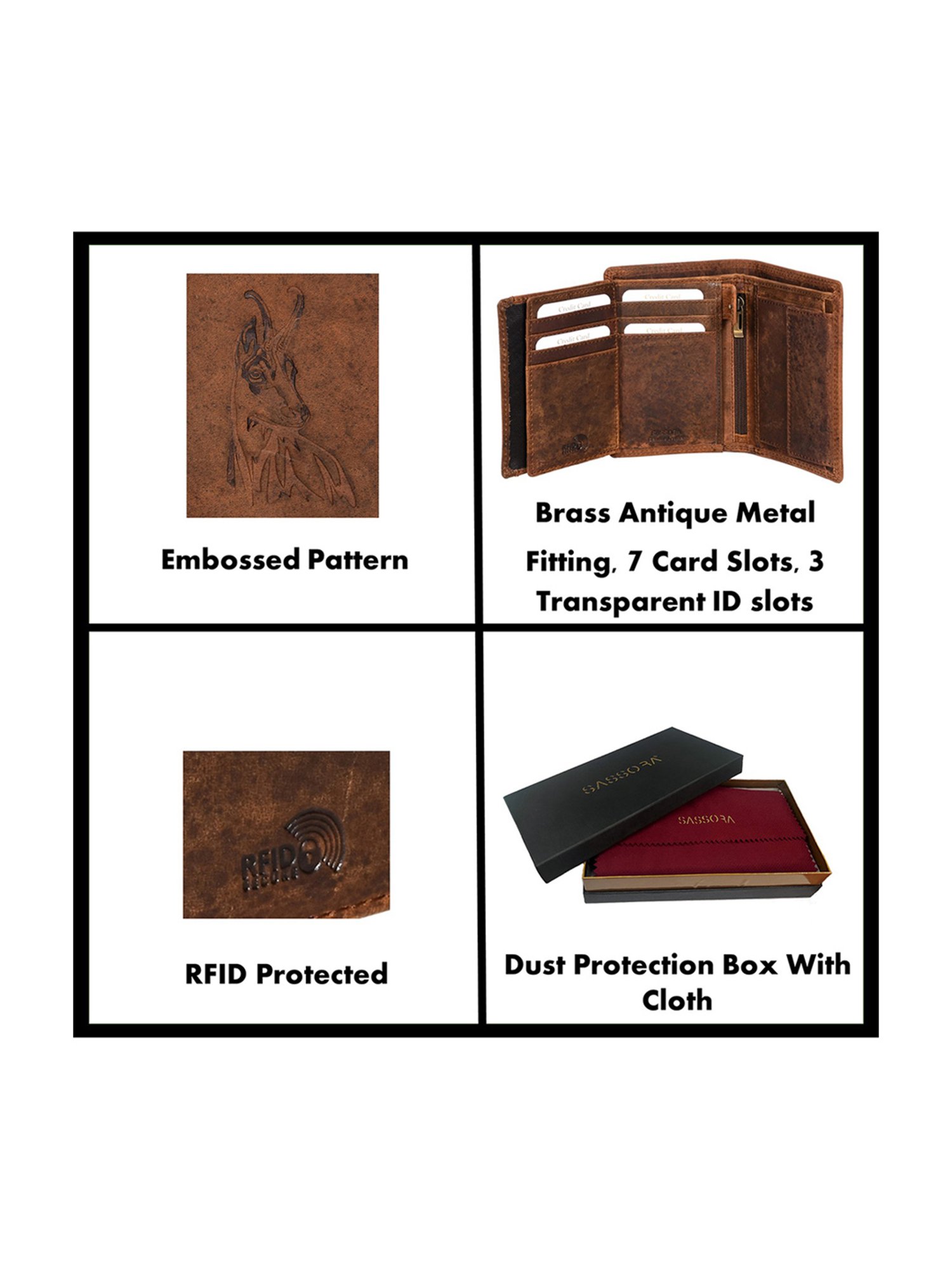 SASSORA Brown ARLO Textured Small Leather Bi-Fold Wallet