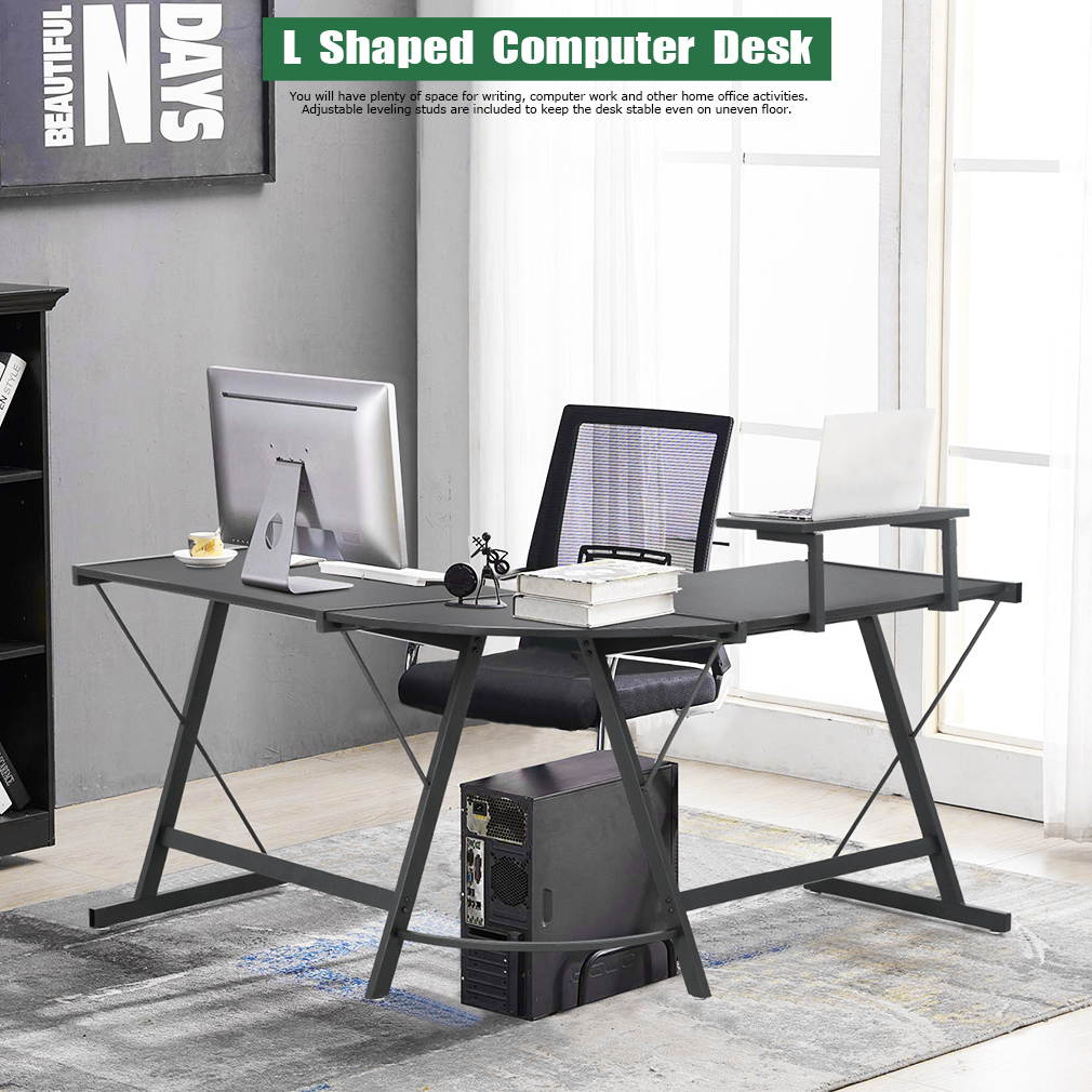 Computer Gaming L Shaped Desk Home Office Corner Writing Study Keyboard Girl Kids Student PC Modern Executive Table for Small Spaces,Black