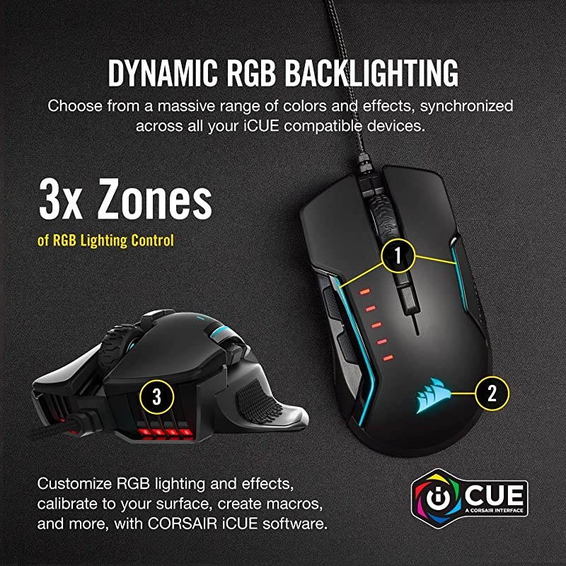 Glaive PRO RGB Gaming Mouse Comfortable amp Ergonomic Interchangeable Grips 18000 DPI Optical Sensor Black