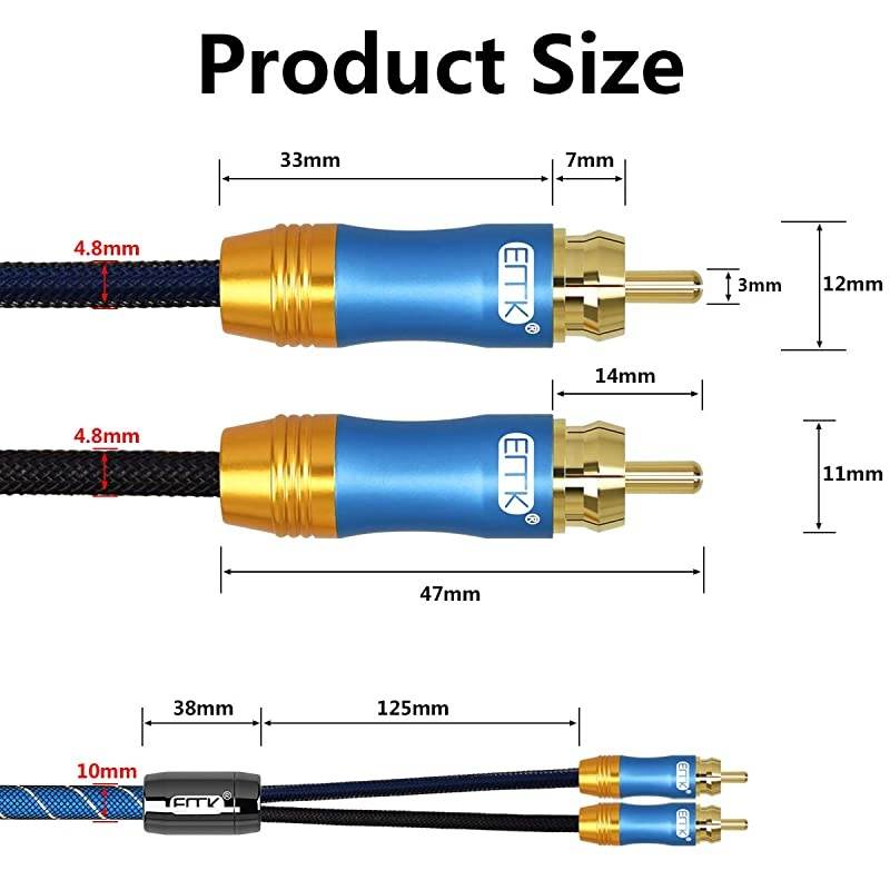 RCA Cable, 2RCA Male to 2RCA Male Stereo Audio Cable for Home Theater, HDTV, Amplifiers, Hi-Fi Systems 3Ft/1m,Blue