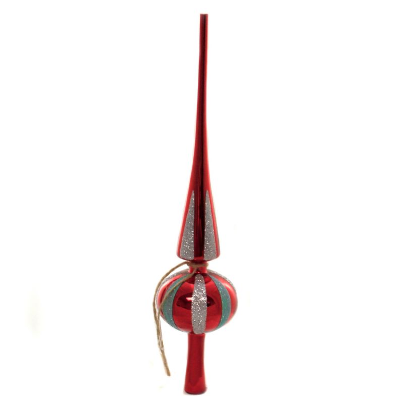 Tree Topper Finial 12.5" Red Modern Tree Topper Glittered Stripes  -  Tree Toppers