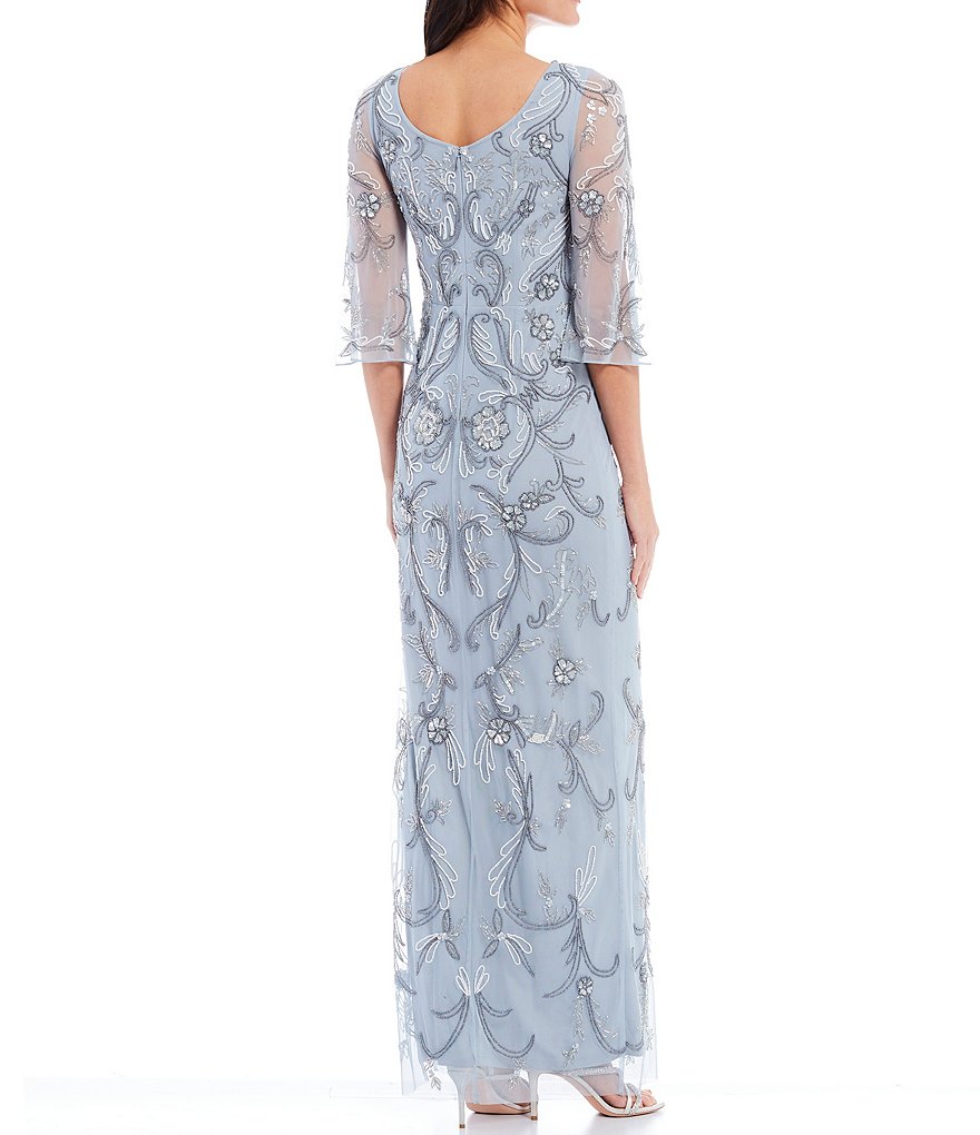 Aidan Mattox Fully Beaded 3/4 Sleeve Column Gown