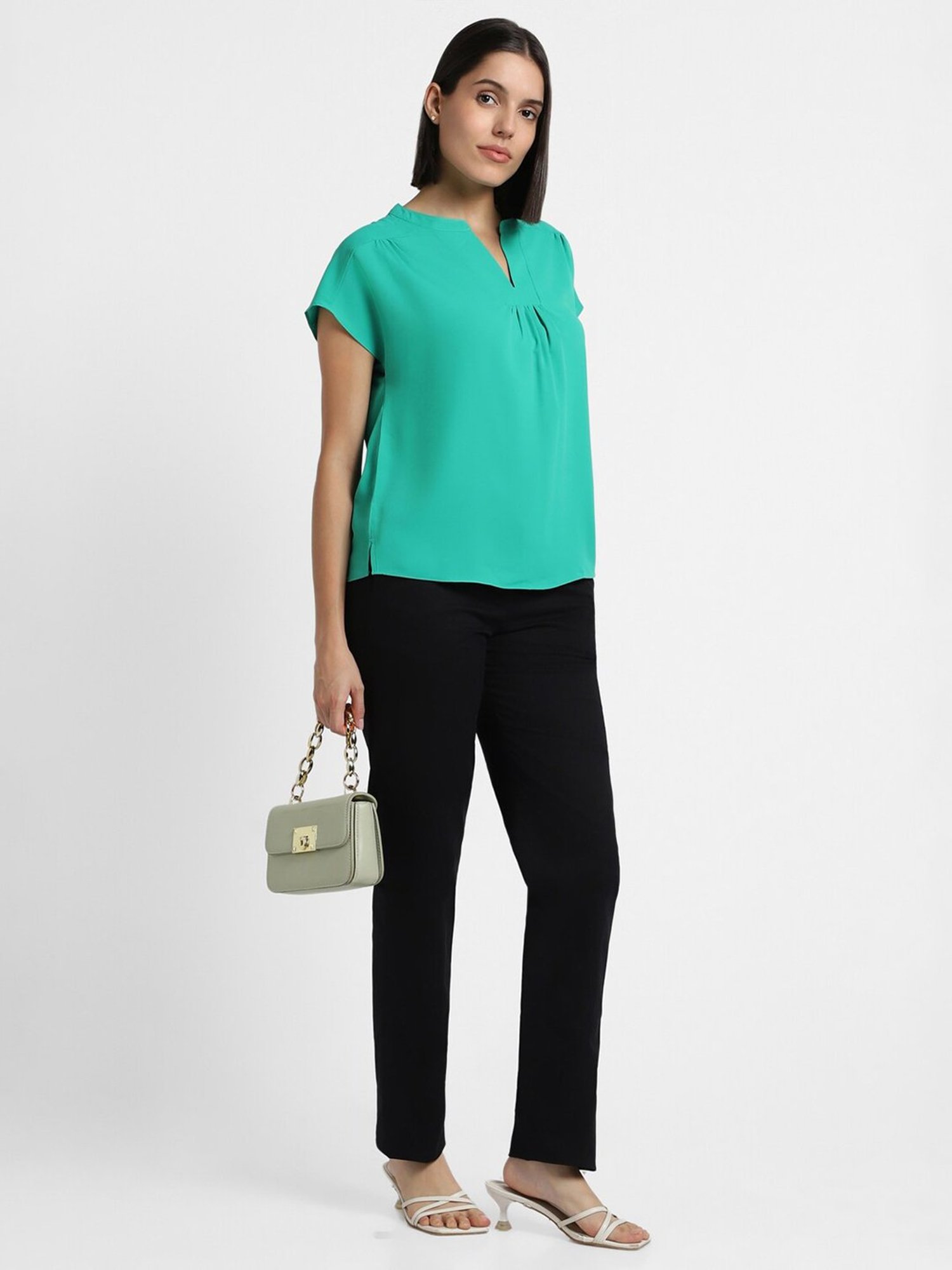 Allen Solly Green Cotton Regular Fit Top