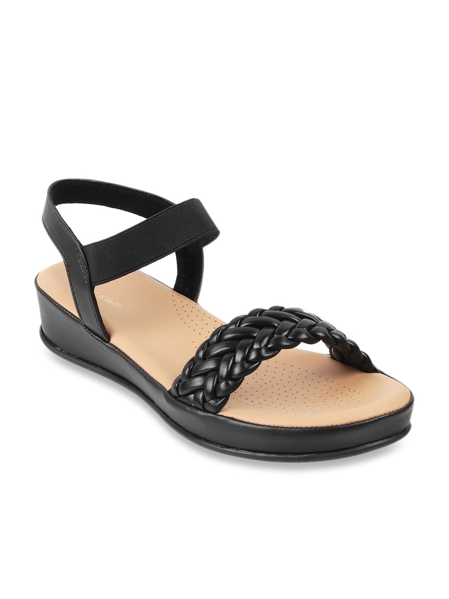 Walkway Women's Black Ankle Strap Wedges