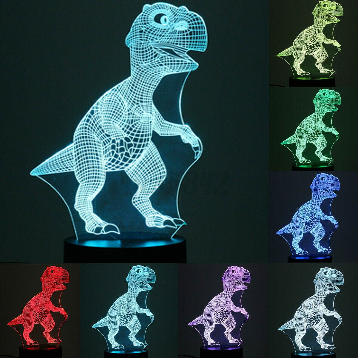 3D Dinosaur USB 7 Color Change LED Night Light Desk Table Lamp Christmas Gift US