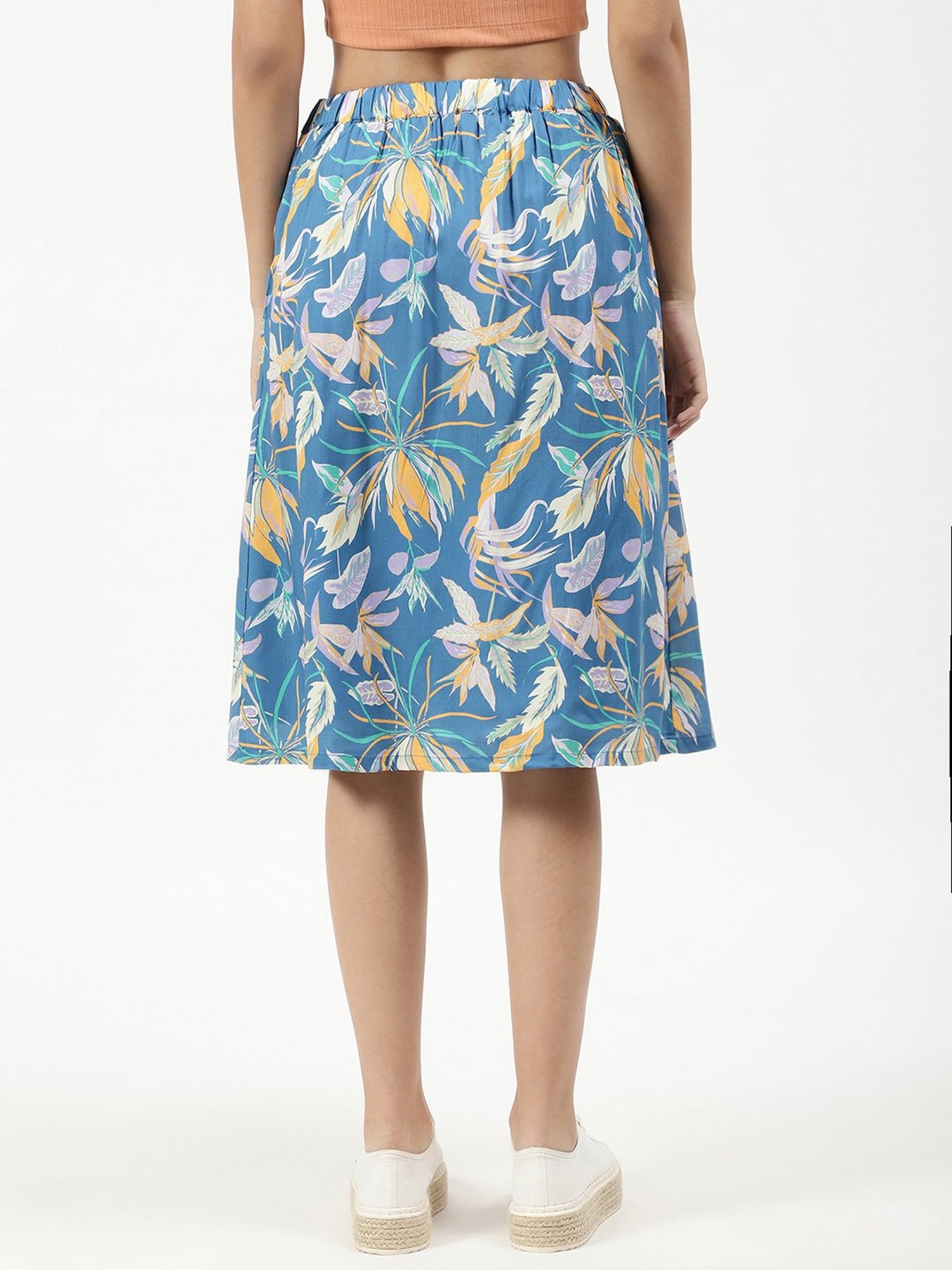 Elle Blue Cotton Floral Print Skirt