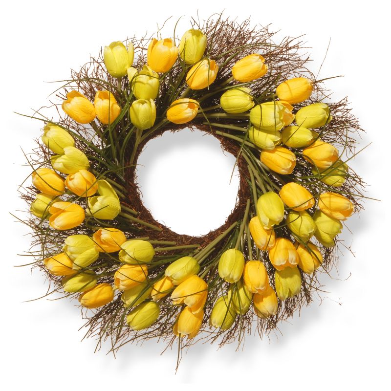 Artificial Tulip Wreath Yellow 24" - National Tree Company