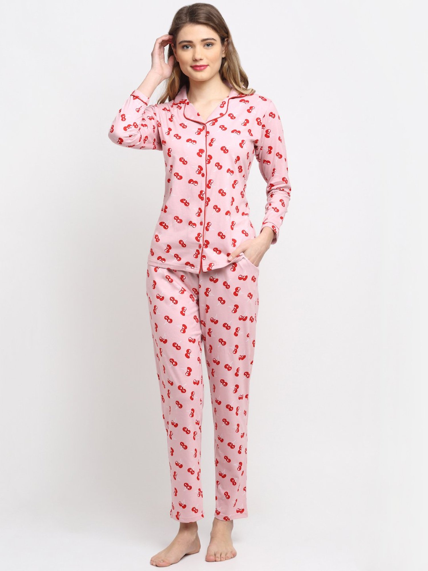 Boston Club Pink Printed Shirt With Pyjamas