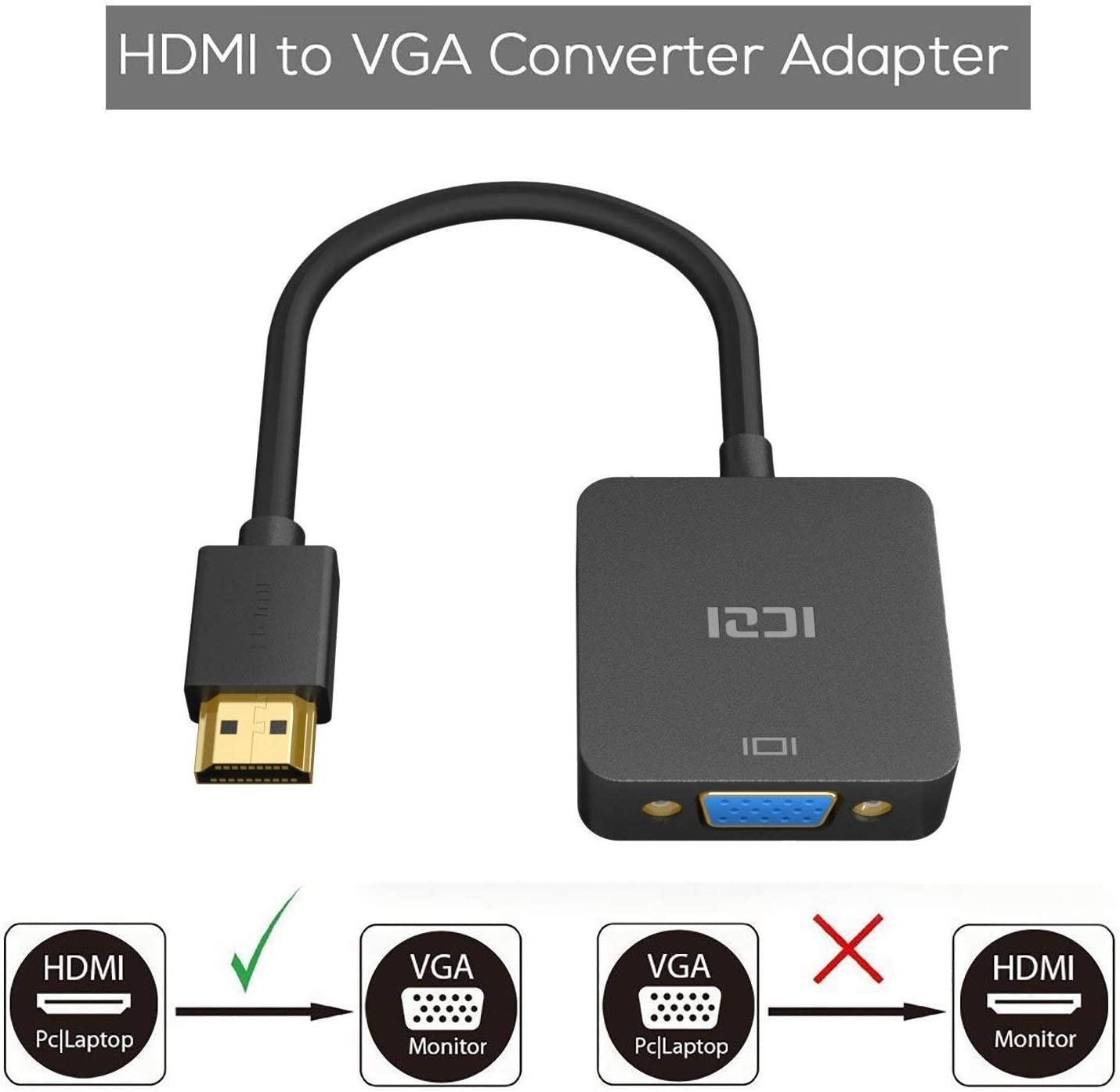 HDMI to VGA 1080P Gold-Plated HDMI to VGA Adapter for PC Laptop HDTV Projector Compatible with PS3/4 Xbox Blu-ray Player and More
