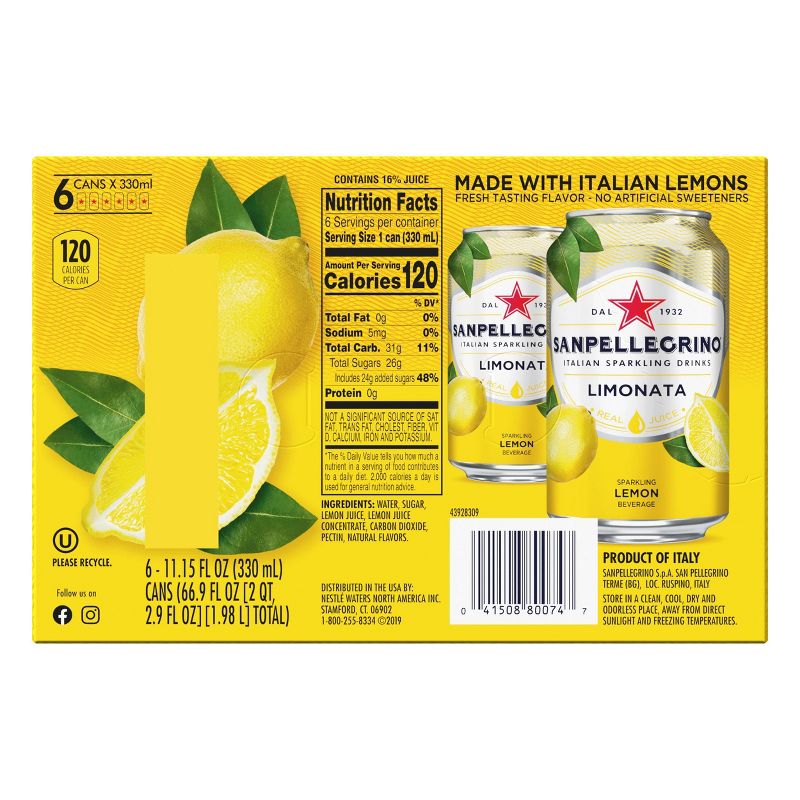 Sanpellegrino Lemon/Limonata Italian Sparkling Drinks - 6pk/11.15 fl oz Cans