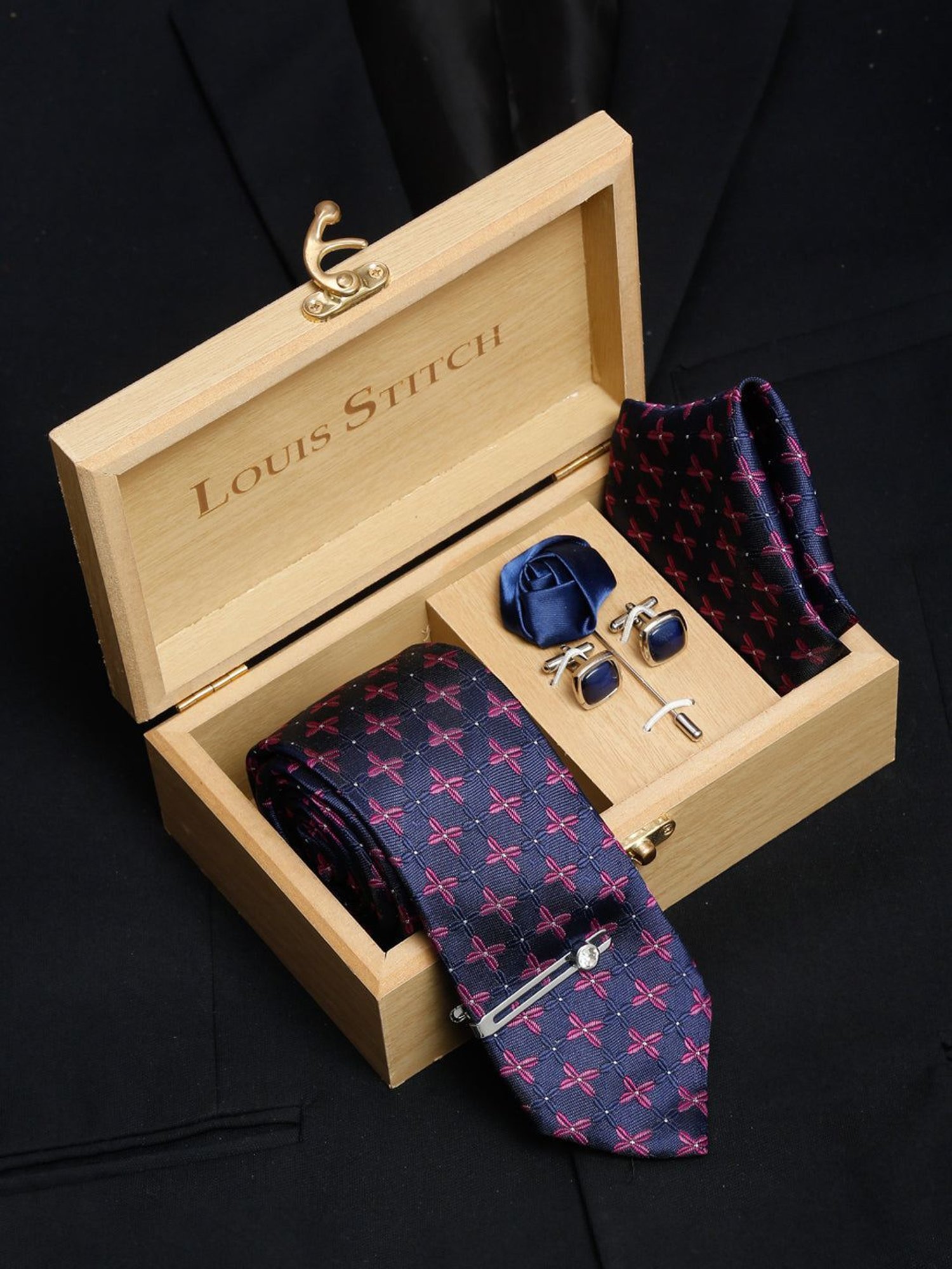 Louis Stitch Blue Embroidered Necktie Gift Set - Set of 5