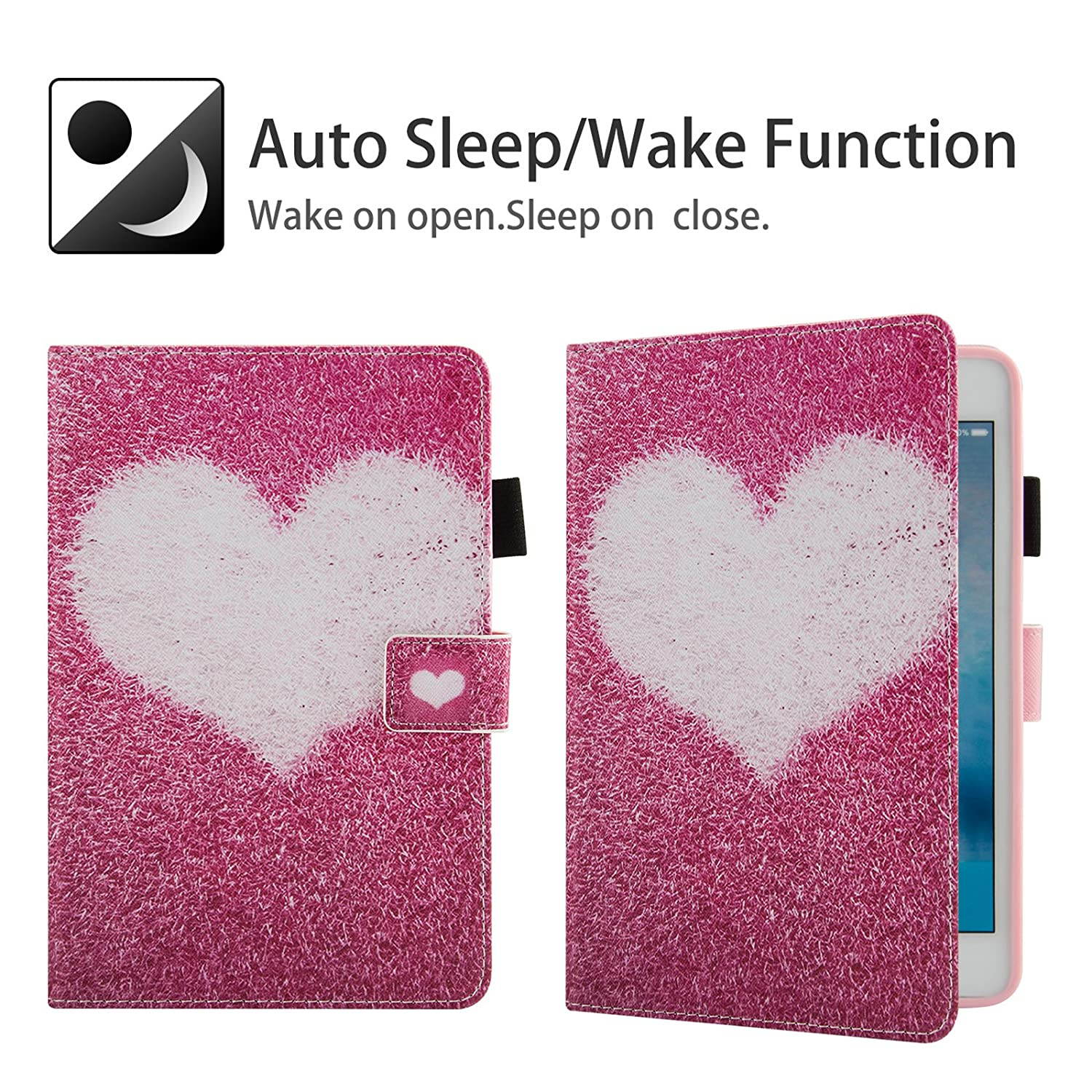 iPad Mini Case for iPad Mini 2/3/4 - Dteck Slim Fit Premium PU Leather Multiple Viewing Folio Stand Wallet Cover with Auto Wake/Sleep Smart for Apple iPad Mini 2/Mini 3/Mini 4, Pink Love