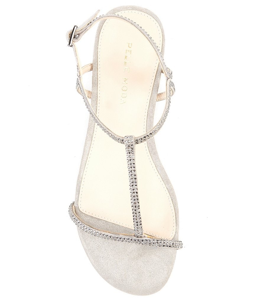 Pelle Moda Barber Crystal Embellished Shimmer Suede Sandals