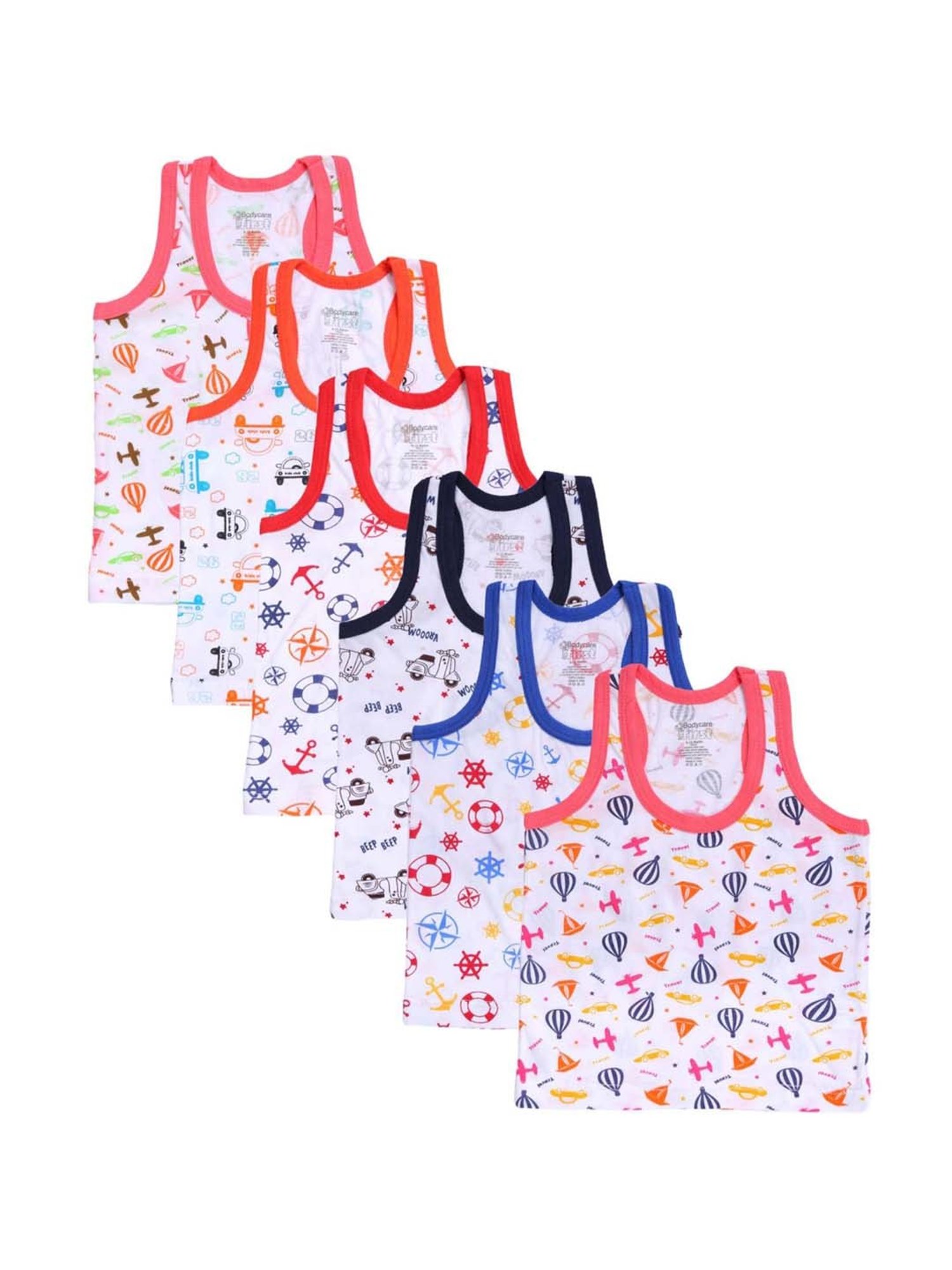 Bodycare Kids Multicolor Cotton Printed Vests (Pack of 6)